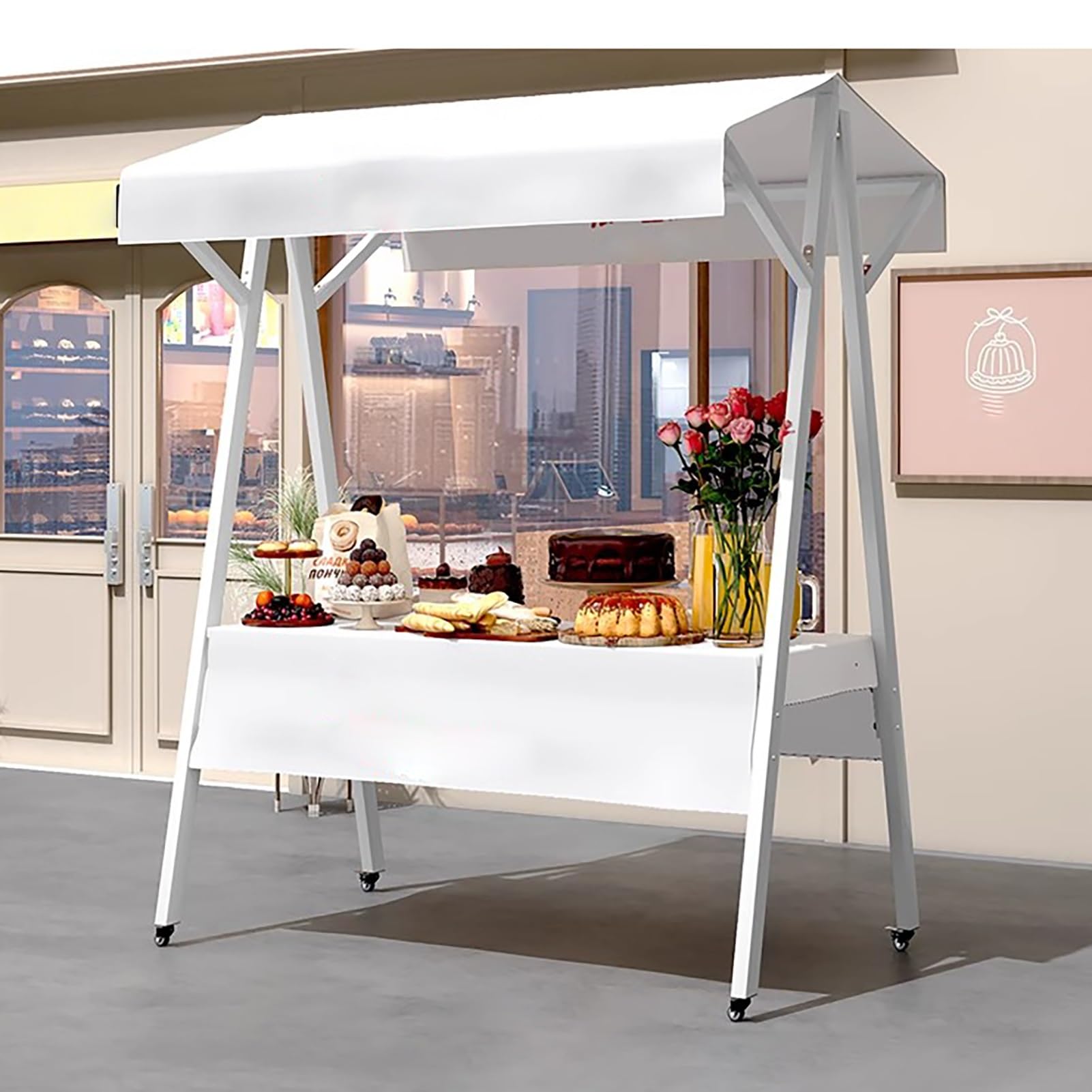 DFGHNBVC Foldable Metal Dessert Cart With Wheels, Portable Food Stall For Parties And Business, Ideal For Farmers Market And Hot Dog Sales,150Cm (59