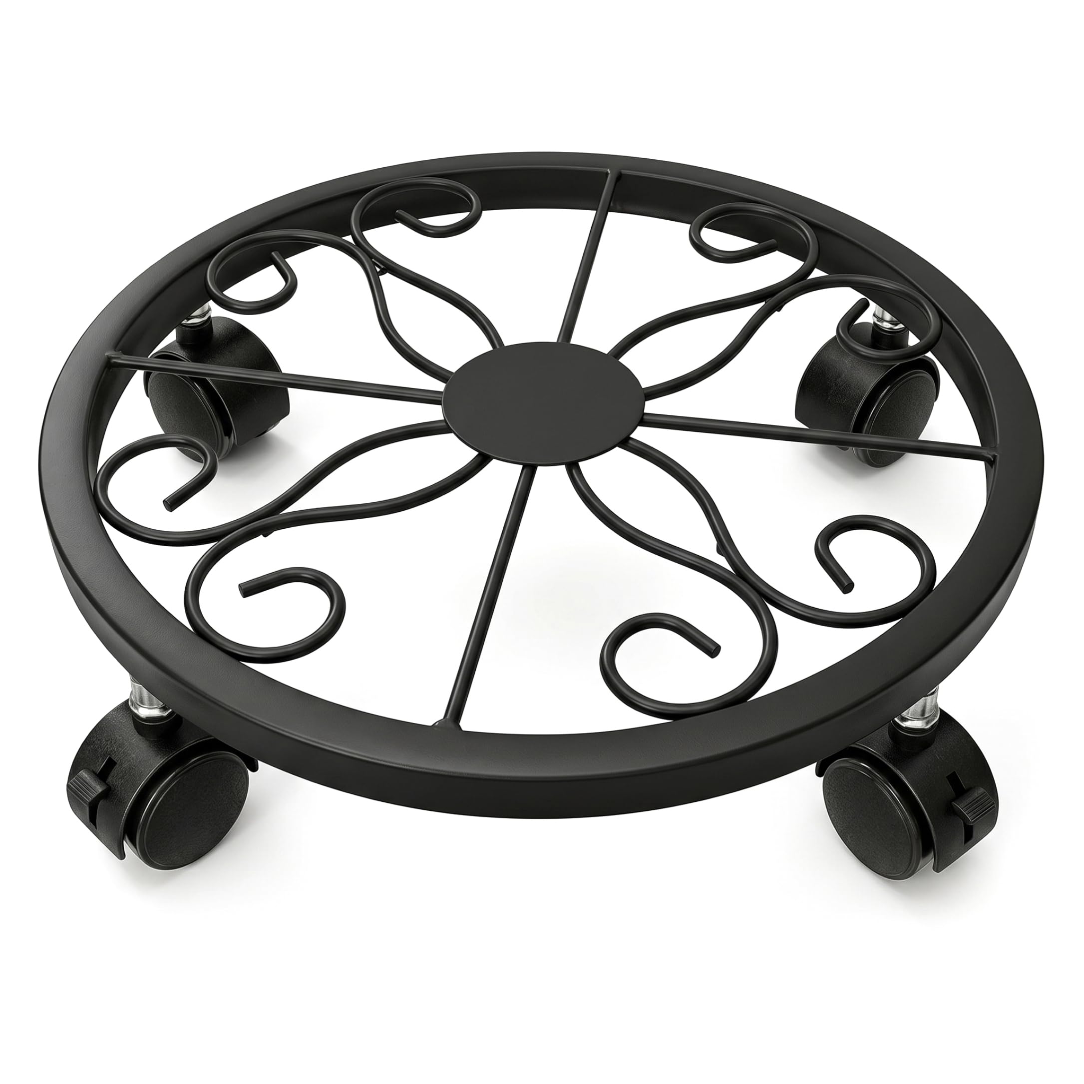 Bonalake Plant Rollers with Wheels, Heavy-Duty Iron Plant Stand with Wheels, 360° Swivel Casters Rolling Caddy, Black, 11.42 Inch (29cm) Rolling Stand Metal with