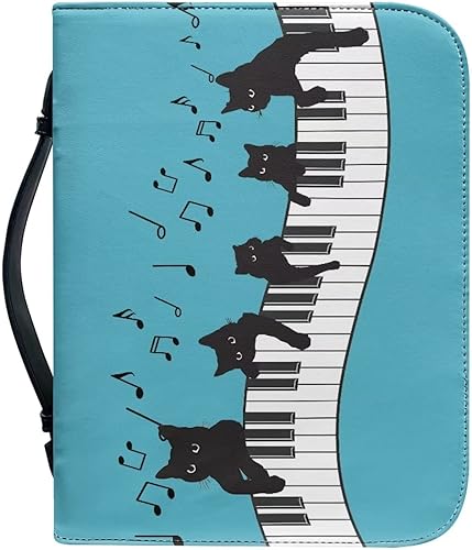 Miniatura 2 de Dremagia Music Cat Bible Cover, Cute Bible Covers for Women, Blue Bible Case, Zippered Bible Bag, Pu Leather Bible Protector Church Tote Bags with