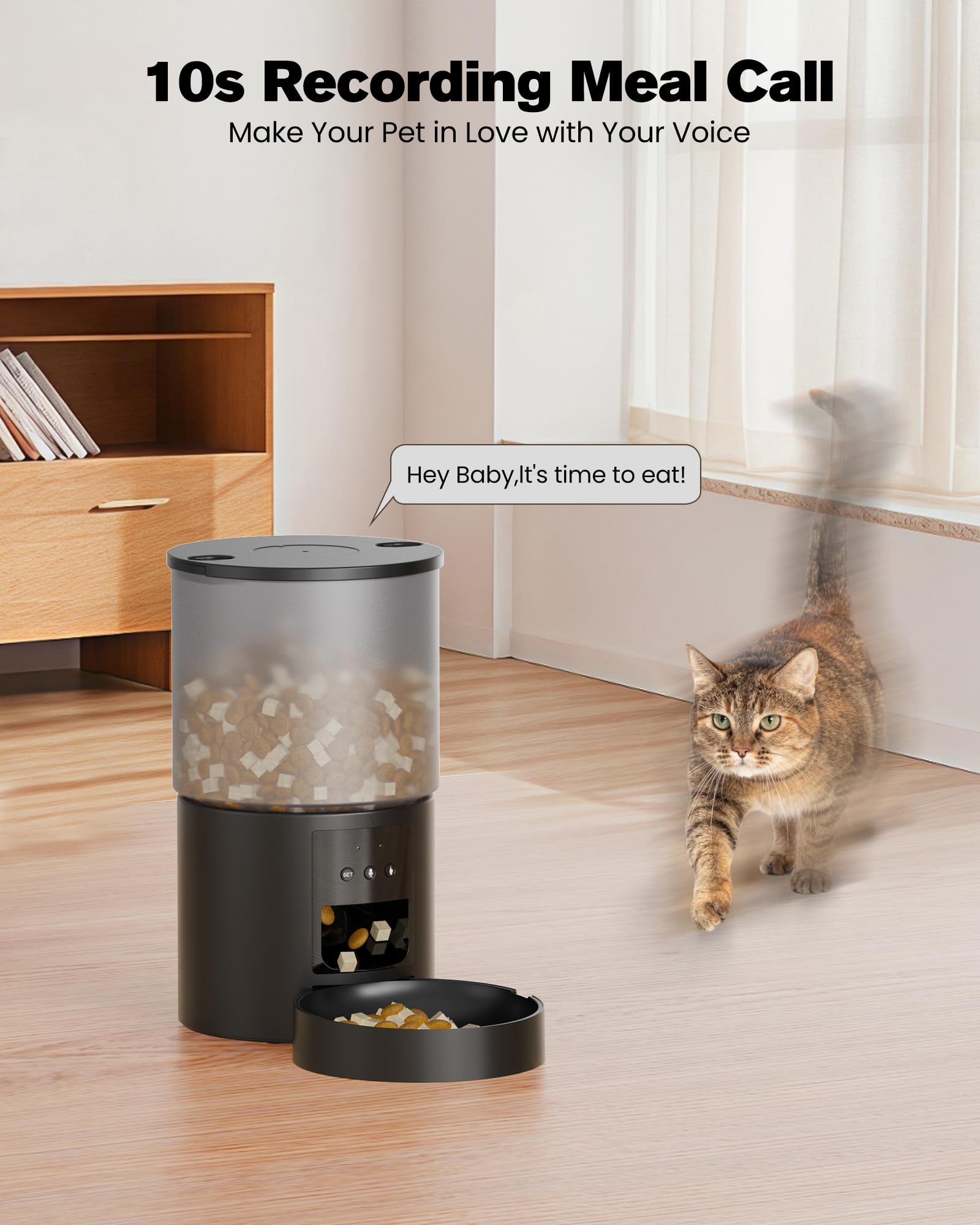 Distributore Automatico Cibo Gatti Cani WiFi: Dosatore Crocchette per Animali Domestici con 10S Registrazione - Mangiatoia Automatica per Cibo Distributore Crocchette Gatto Timer Nero 4L