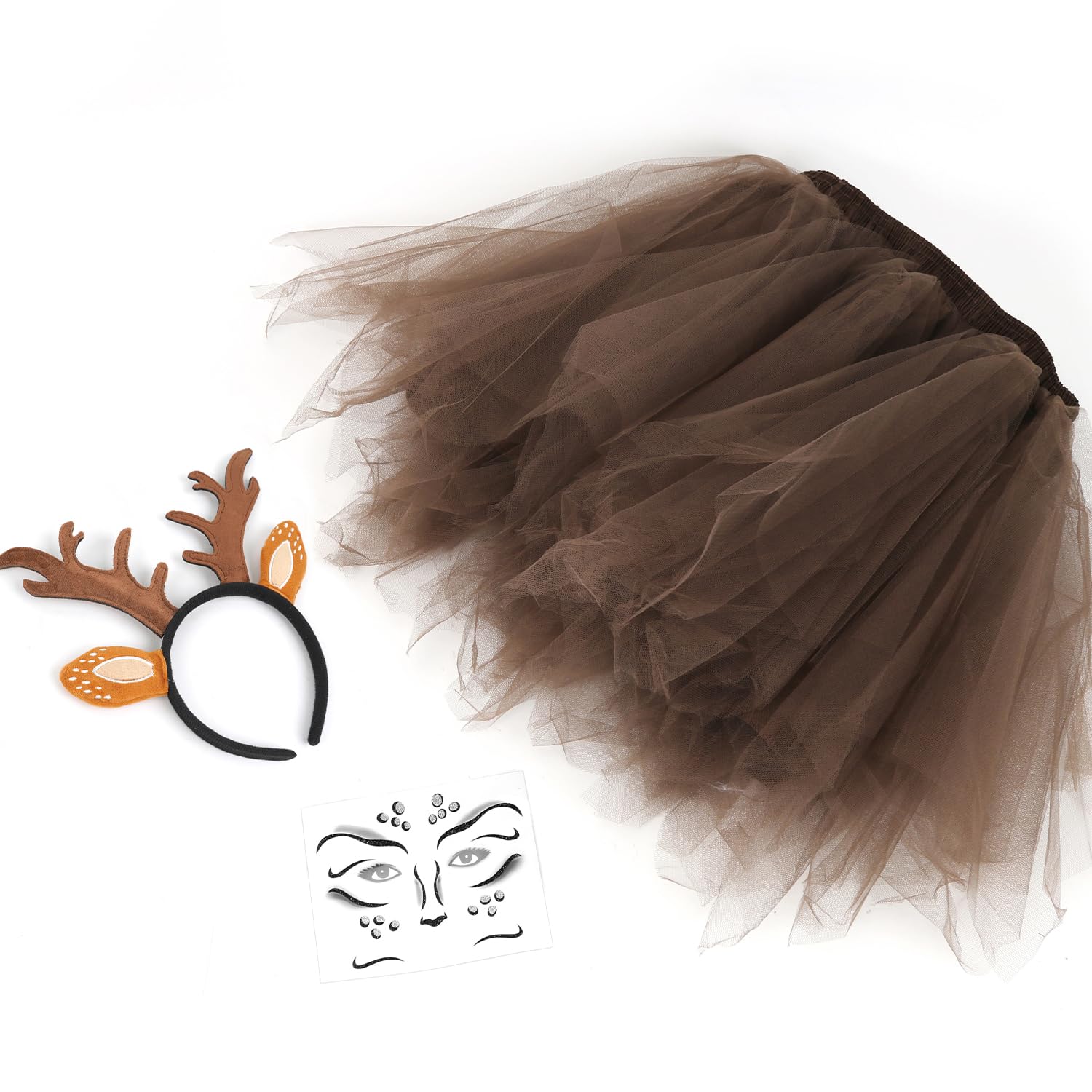Set Disfraz De Reno – Diadema Con Cuernos, Falda Tul Y Tatuaje Facial Para Carnaval Y Fiestas De Navidad