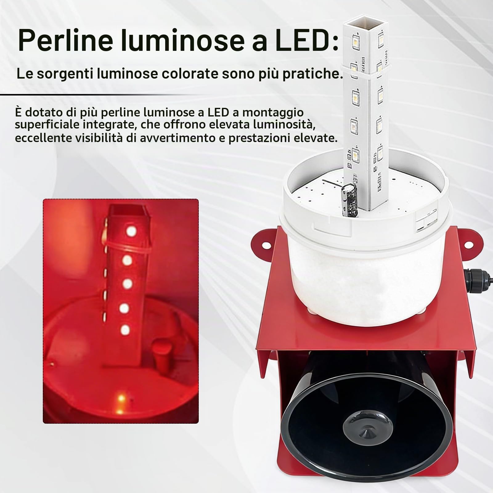 Sirena di Allarme Industriale, Allarme Sonoro e Luminoso 120 dB, Classe di Protezione IP65, Luce LED Industriale, Adatta per Uso Interno ed Esterno (Spina EU 220 V)