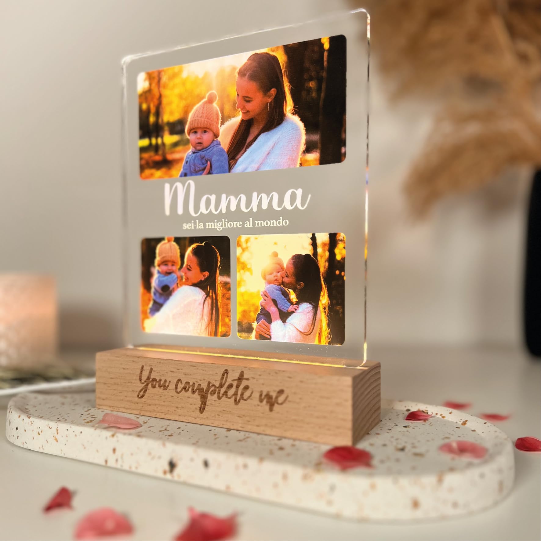 Lampada personalizzata con foto per Festa del Papà e Festa della Mamma – Regalo personalizzato originale con luce LED - cornice fotografica - idee regalo Nonni - Idea regalo Natale