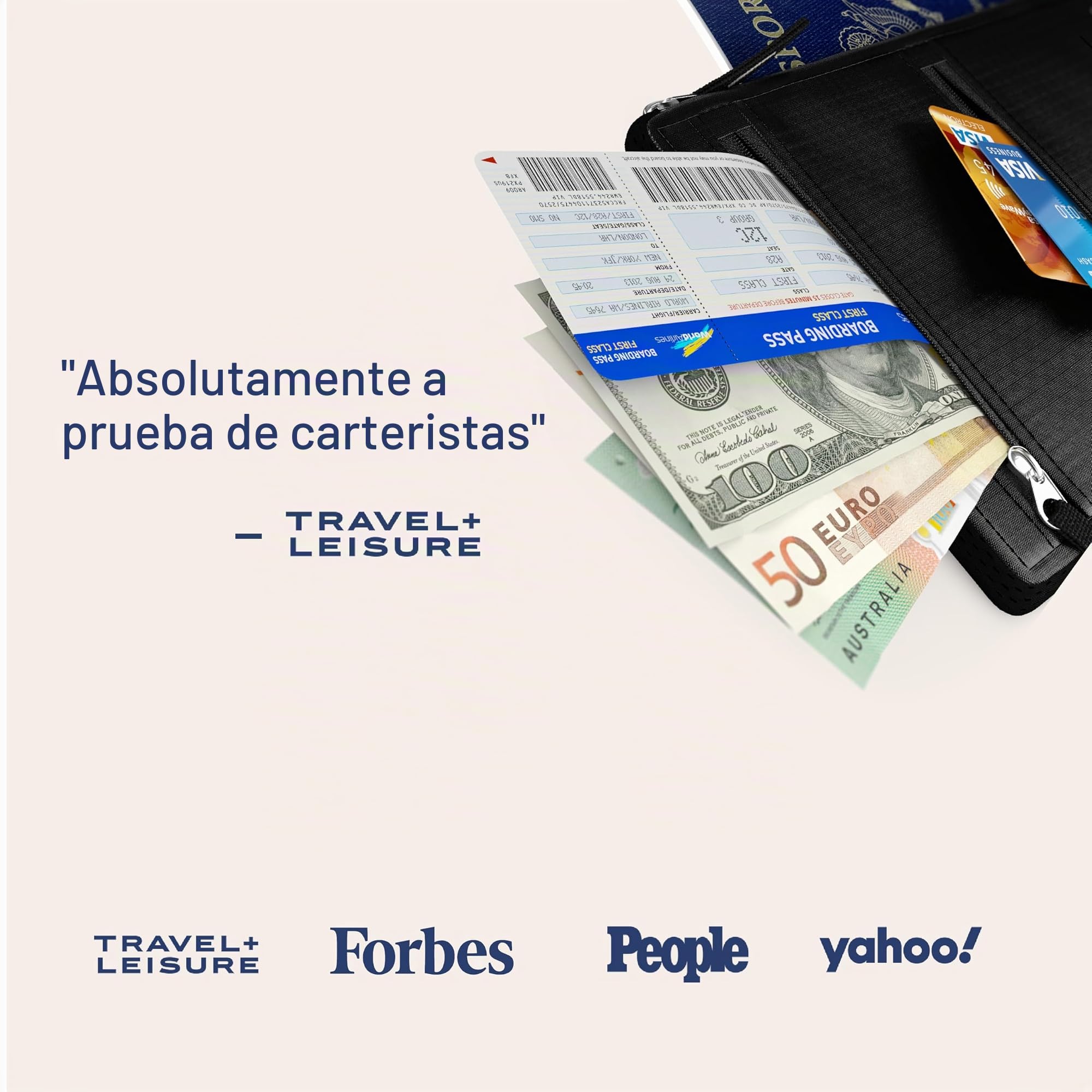 Shacke Hidden Travel Billetera 2 en 1 con Bloqueador RFID, Color Negro