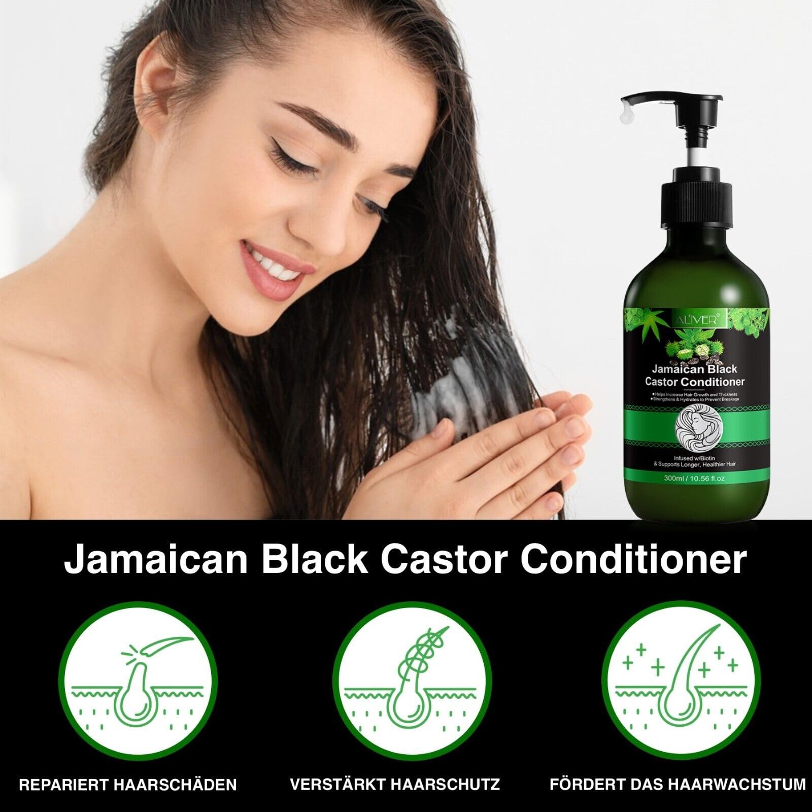 P-Beauty - Juego de 3 aceites de ricino, champú y acondicionador con biotina, crecimiento del cabello, cuidado del cuero cabelludo, champú, acondicionador y aceite para la caída del cabello, champú