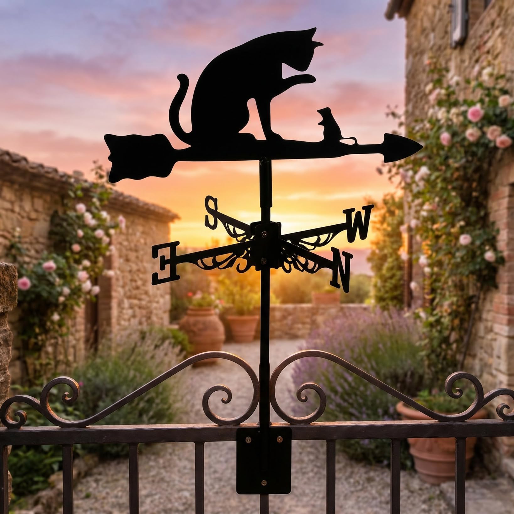 GANAZONO Girouette en Acier Inoxydable Jardin Girouette Chat Souris en Forme De Pieu Ornement Indicateur De Direction du Vent Outil pour Cour Patio Pelouse