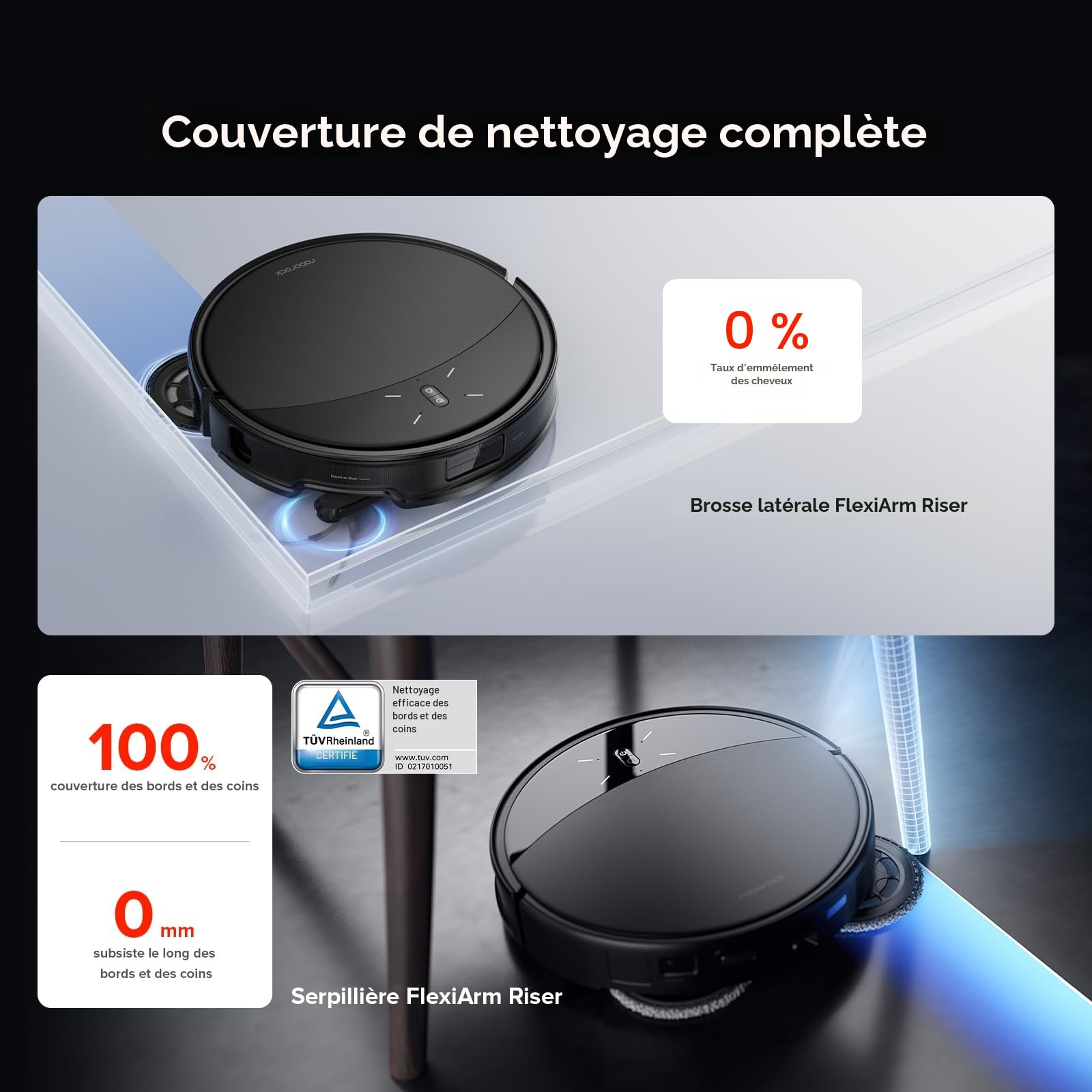 roborock Saros 10R Set Robot Aspirateur, Brosse et Serpillère Relevables et Extensibles, Triple Système Anti-Enchevêtrement, Station Multifonctionnelle 4.0, Évitement Avancé des Obstacles, 7,98cm