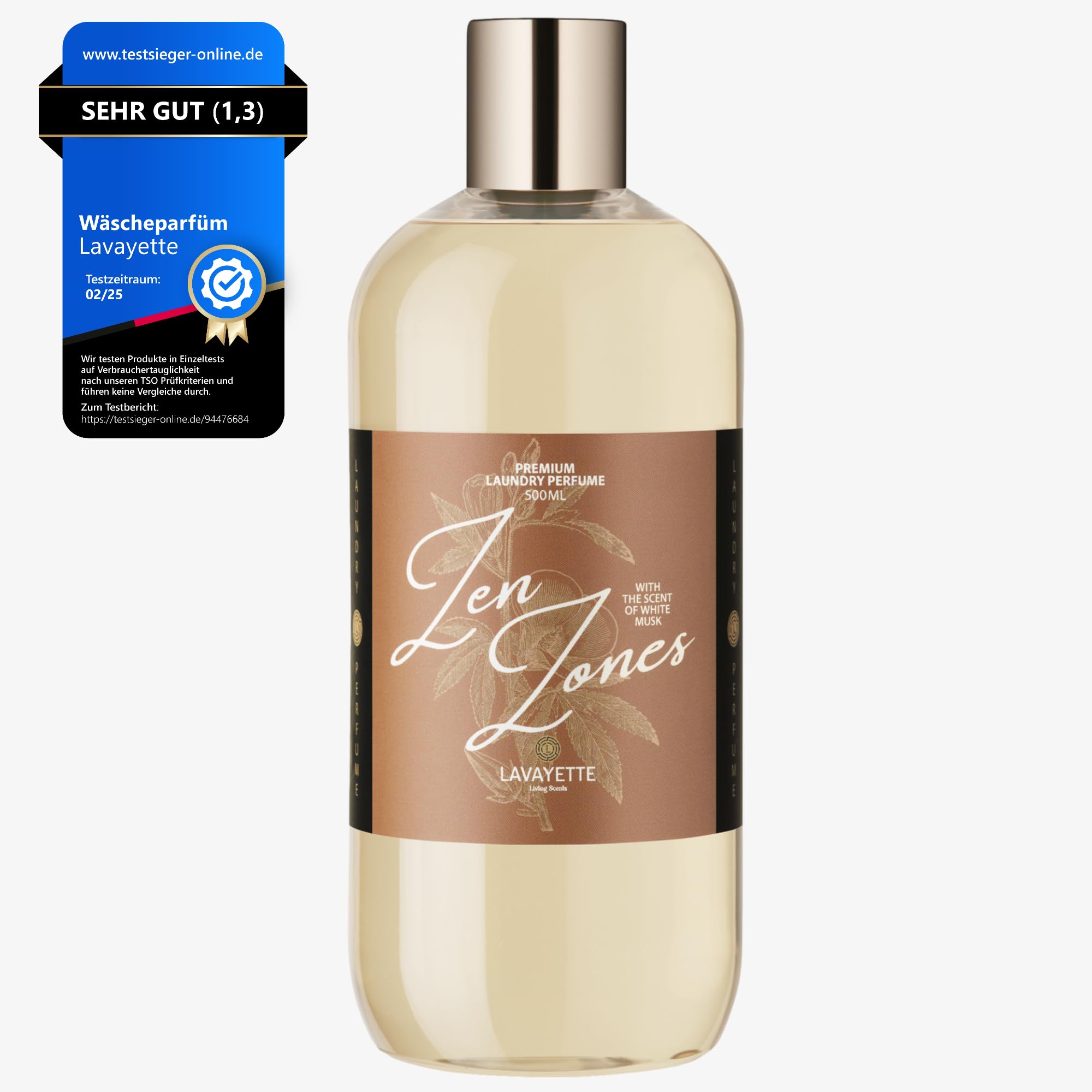 Premium-Wäscheparfüm - Zen Zones/White Musk - Duft für Kleidung, Bettwäsche, Leinen - Geruchsentferner, Wäscheduft - Geeignet für Handwäsche & Waschmaschine - 500 ml