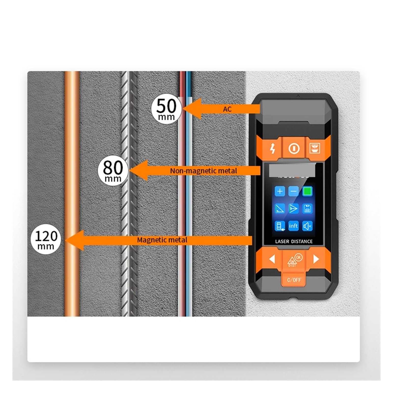 Escáner de Pared, Telémetro de Mano Detector Pared Cable instalación Electricista Madera Tubería Agua Detección línea Oscura(2101C)