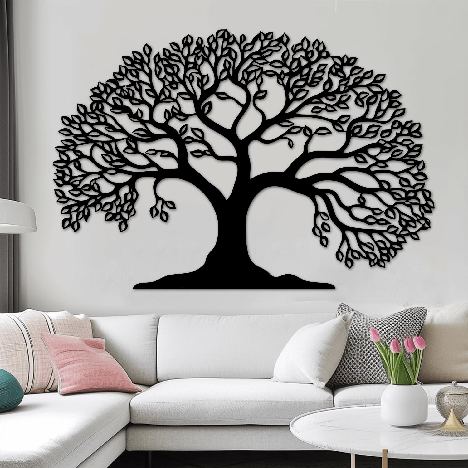Arbre de vie en métal noir déco murale géométrique pour chambre