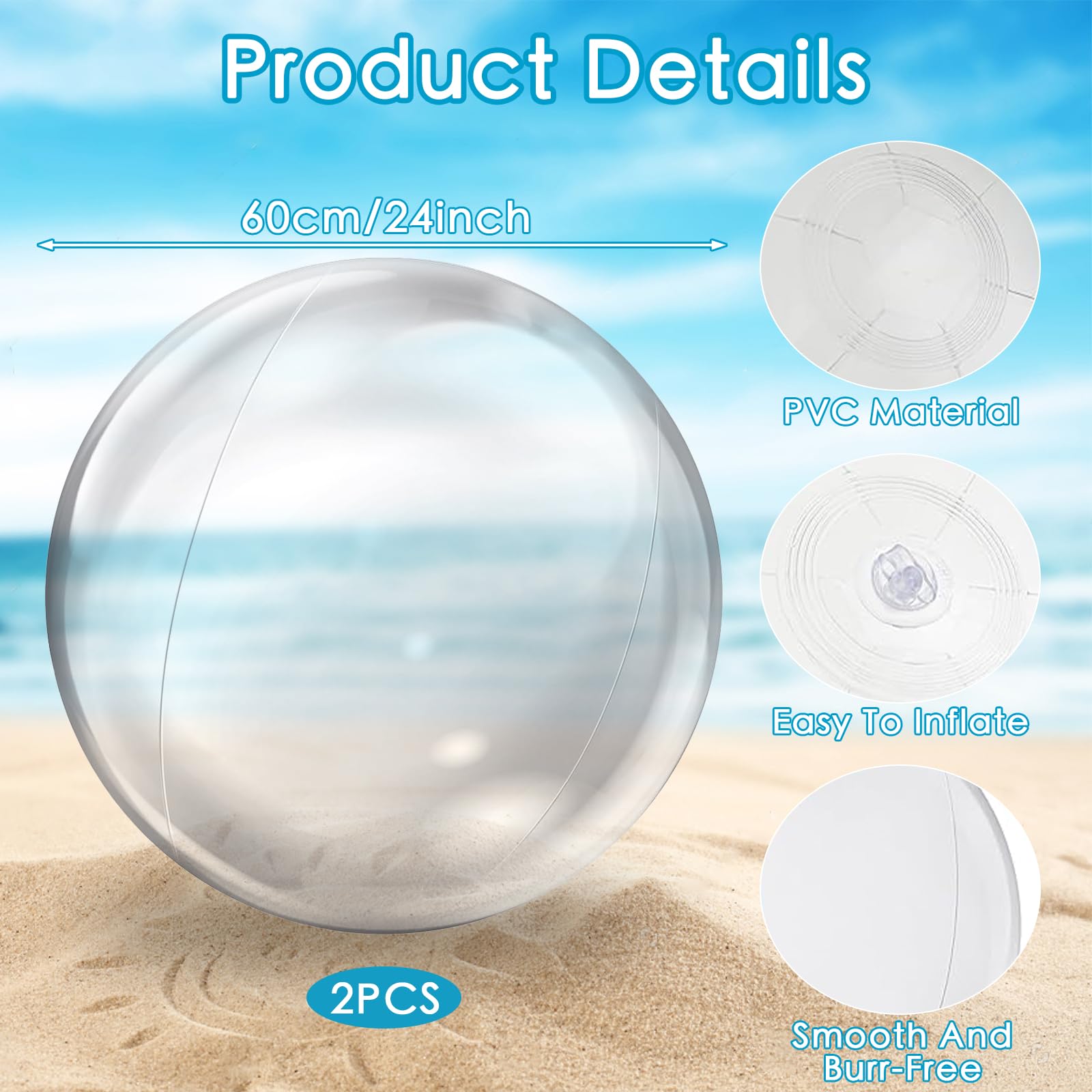 Pelota Transparente Inflable 2 Piezas Pelota Inflable Playa PVC Pelota Piscina Hinchable para Juguetes de Playa, Fiesta de Verano