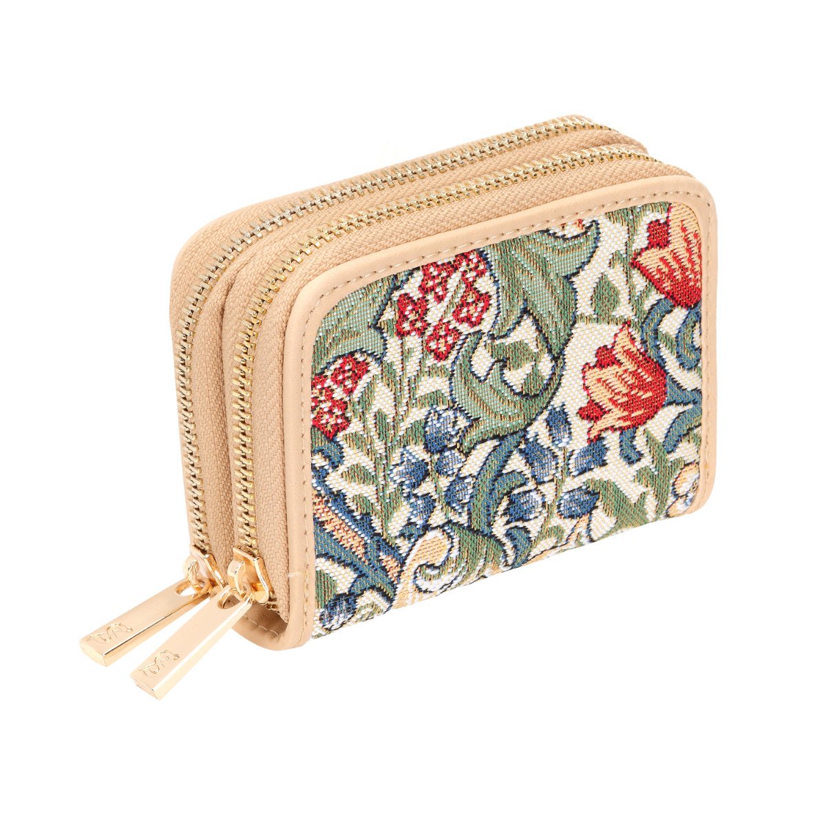 SignareTapestry Double Zip RFID-Blocking Credit Card Holder Wallet for Women with Floral Design (Golden Lilly, DZIP-GLILY)