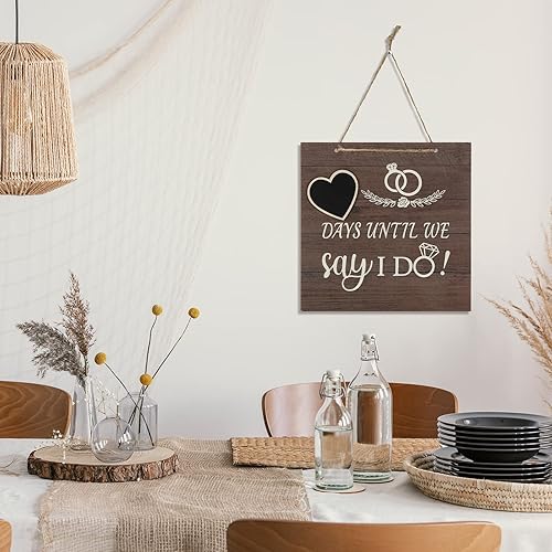 Miniatura 3 de Mepase Cartel de pizarra de madera para parejas con cuenta regresiva para boda, regalo de compromiso, letrero decorativo para colgar, pizarra