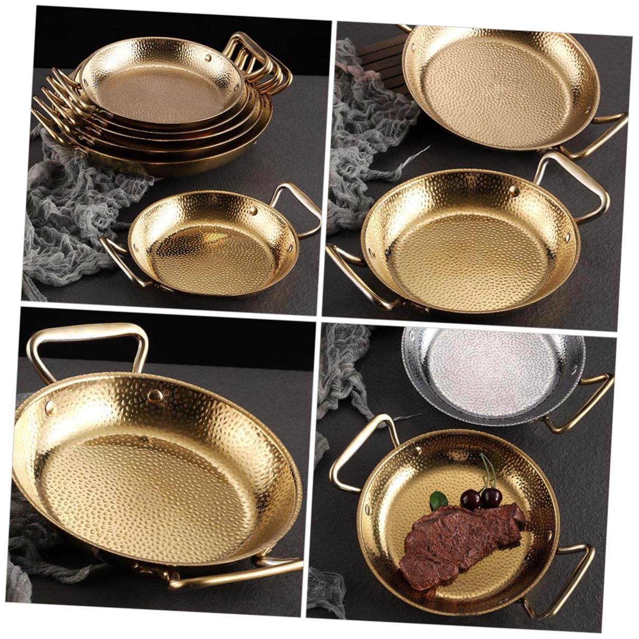 Padella per Paella in Acciaio Inox Oro, Doppio Manico