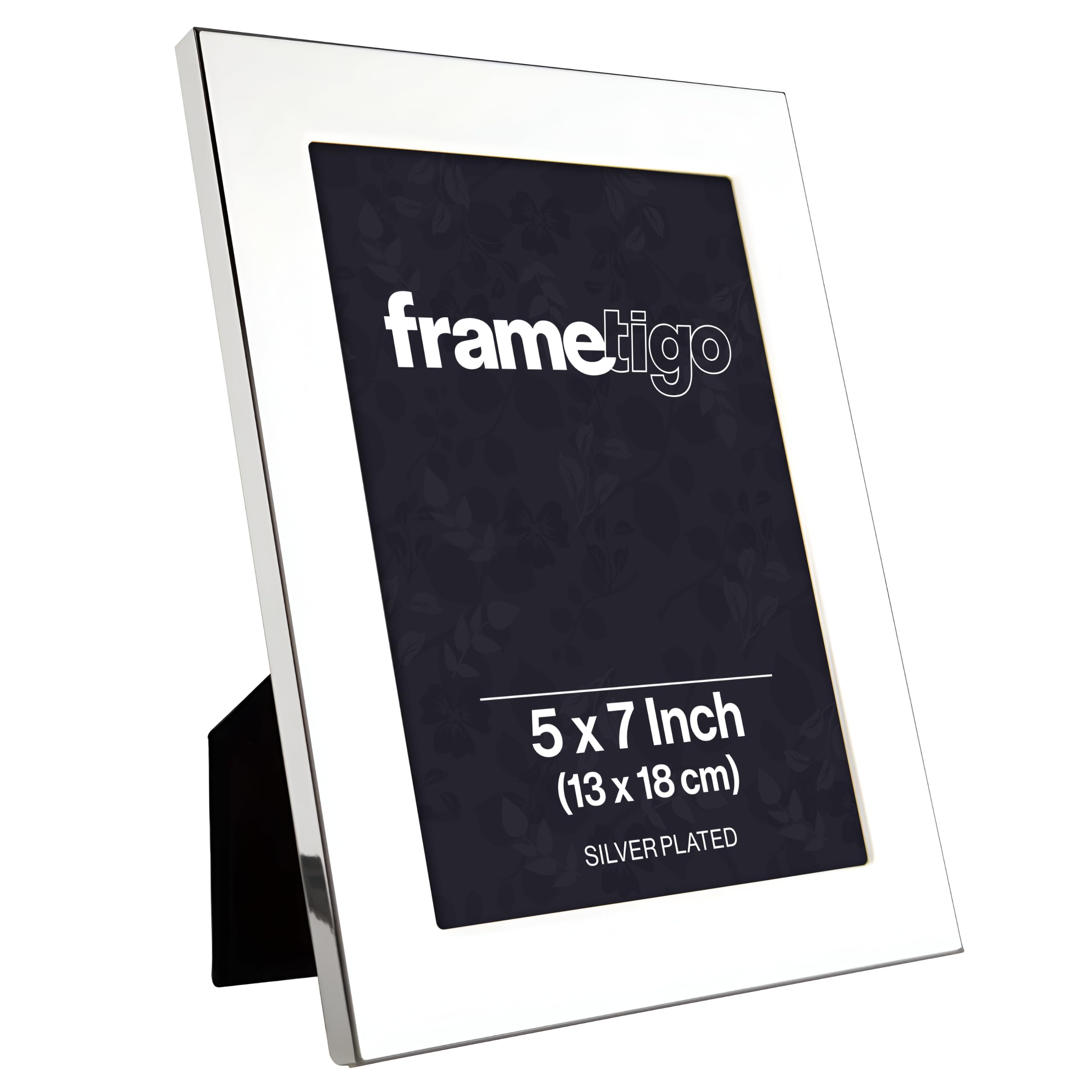 Frametigo Silver - Plated Broad Edge Photo Frame, 5"X7" (13X18cm) Photo Size - Velvet Frame Backing & Stand - Real Glass Window - Tarnish Resistant - Landscape Or Portrait Orientation