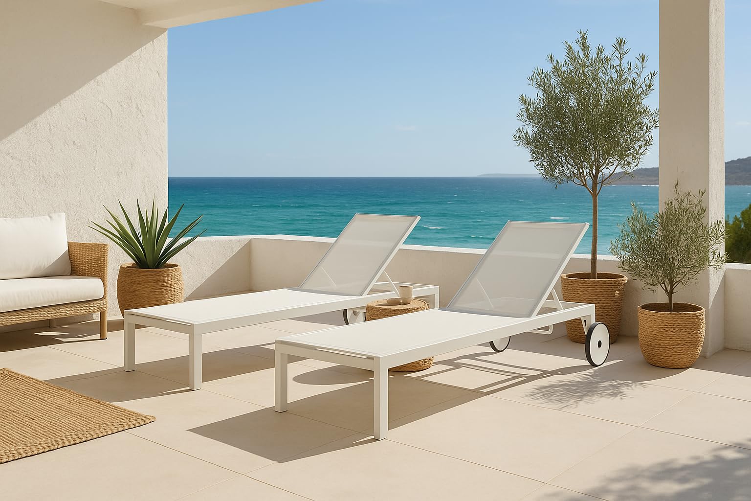 MOMMA HOME Tumbona Jardin Exterior - Reclinable 5 Posiciones, para Piscina y jardín, Ruedas de Aluminio, Textilene Tumbona Plegable, 196x65x30,5/83 cm (Blanco)