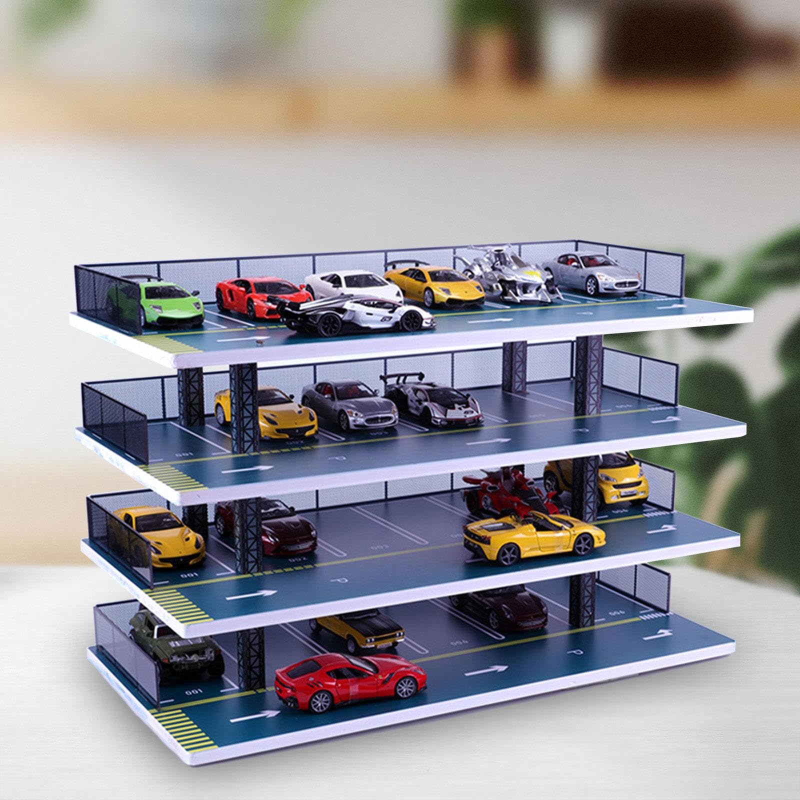 1/32 Parkplatz Vitrine Modellauto Garage Mini Modellauto Aufbewahrungsbox Heimdekoration, 4 Schichten