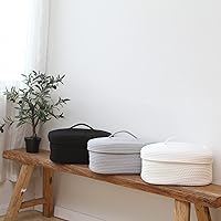 Vista 59 de Sea Team Round Cotton Rope Storage Basket with Lid, Lidded Woven Storage Bin, Nursery Storage Container, Diaper Caddy, Baby Shower Basket, Box, Cream