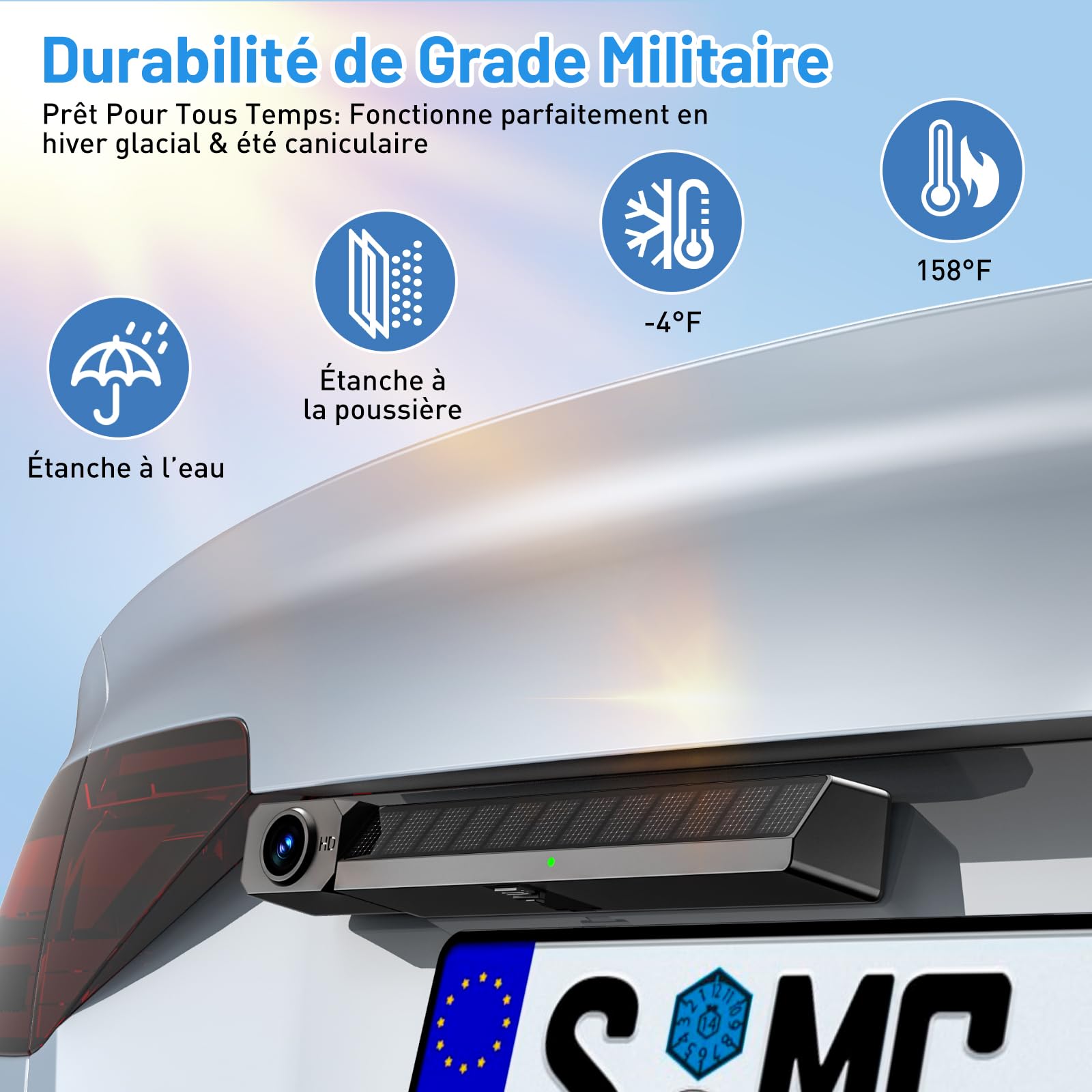 5" Caméra de Recul sans Fil Solaire, 2 Mins Installation Facile | Caméra de Recul Kit IR Vision Nocturne, IP66 Imperméable, Signal Numérique Stable, pour Fourgon/Camion Car/RV/SUV/Remorque