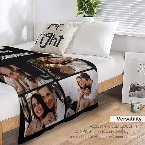 Miniatura 3 de DIYKST Manta personalizada con texto fotográfico manta personalizada de 7 imágenes, cumpleaños, aniversario, boda, Navidad, regalos para parejas,