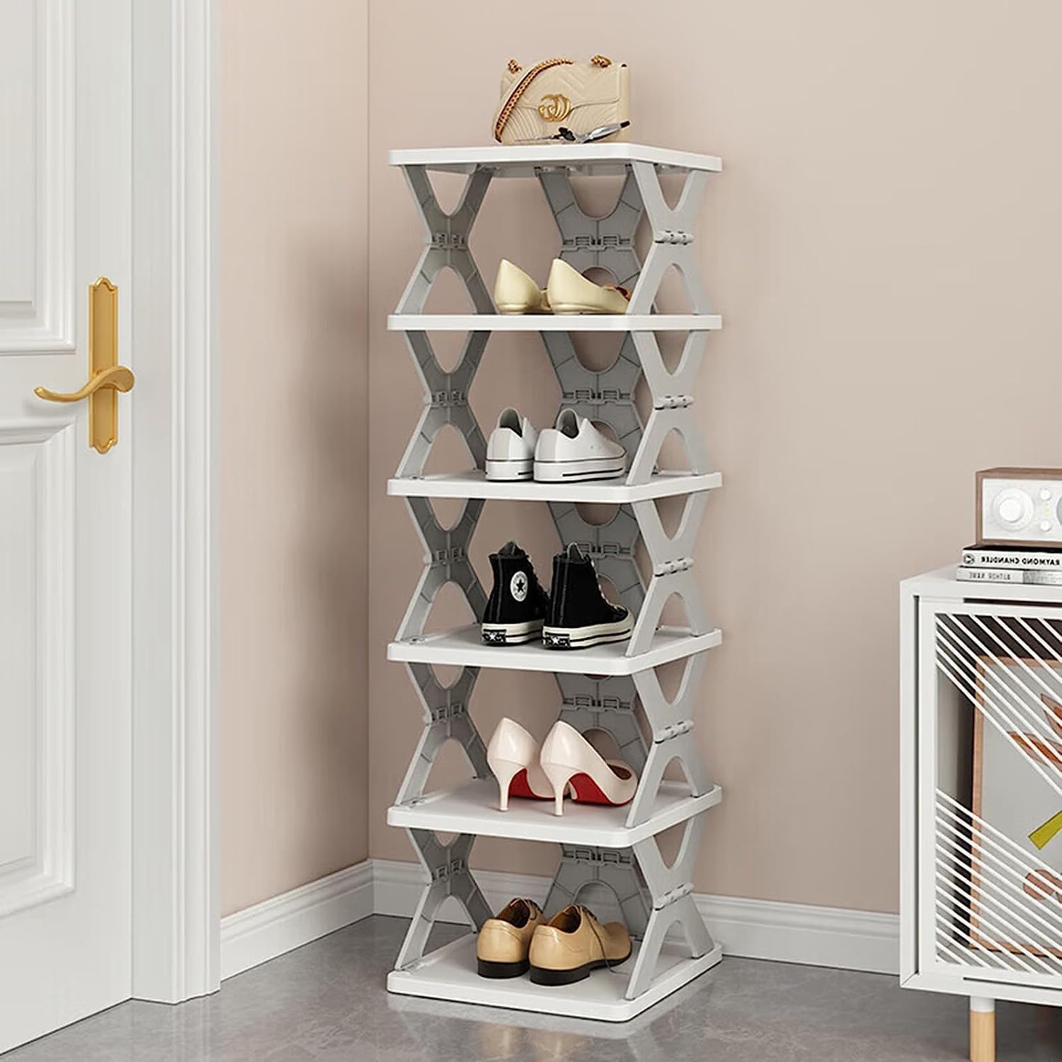 Decobuy Shoes Rack for Home Plastic, Adjustable Shoe Stand Organizer Stackable Storage Bedroom entryway Slots Shelf Footwear Rack, Multi-Purpose use Durable Plastic (5 Layer)-image-35