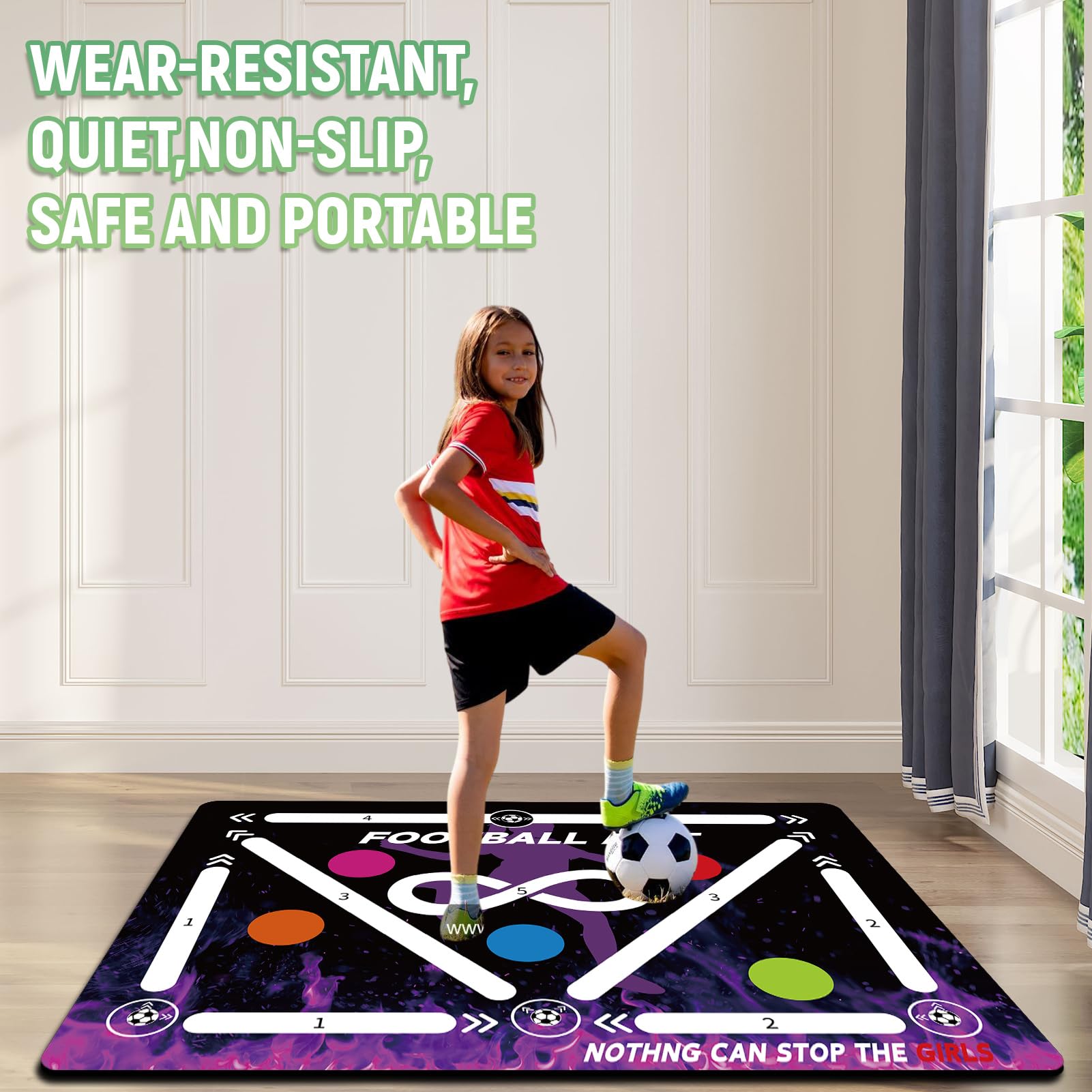 Soccer Training Mat, Agility Football Footwork Training Equipment Mat for All Ages to Improve Speed, Strength and Coordination, Video and Dynamic Manuals Included, Anti-Slip/Silent Soccer Mat