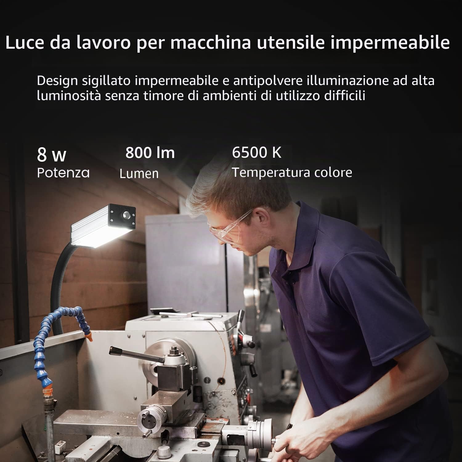 Lampada LED a collo di cigno, lampada da lavoro, lampada da lavoro LED flessibile a collo di cigno IP66 impermeabile 800 lumen 120 volt 44 led faro avvitabile per macchine utensili