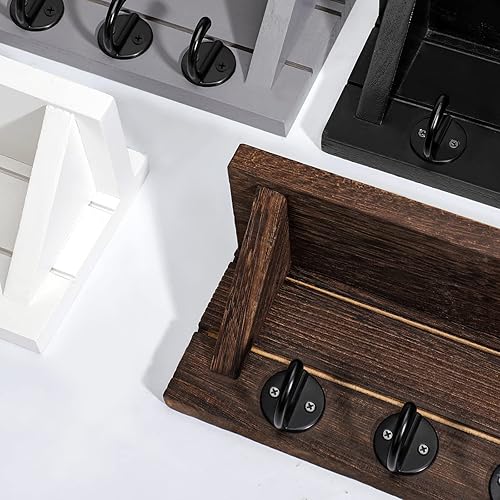 Miniatura 9 de Soporte para llaves de pared, estante rústico con ganchos hecho de madera de Paulownia para llaves, correa de perro, bolsas y más, 13.7 pulgadas de