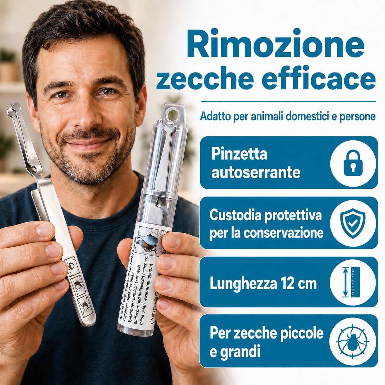 Pinze per zecche in acciaio inox a forma di cucchiaio con manico a croce per animali REMOS