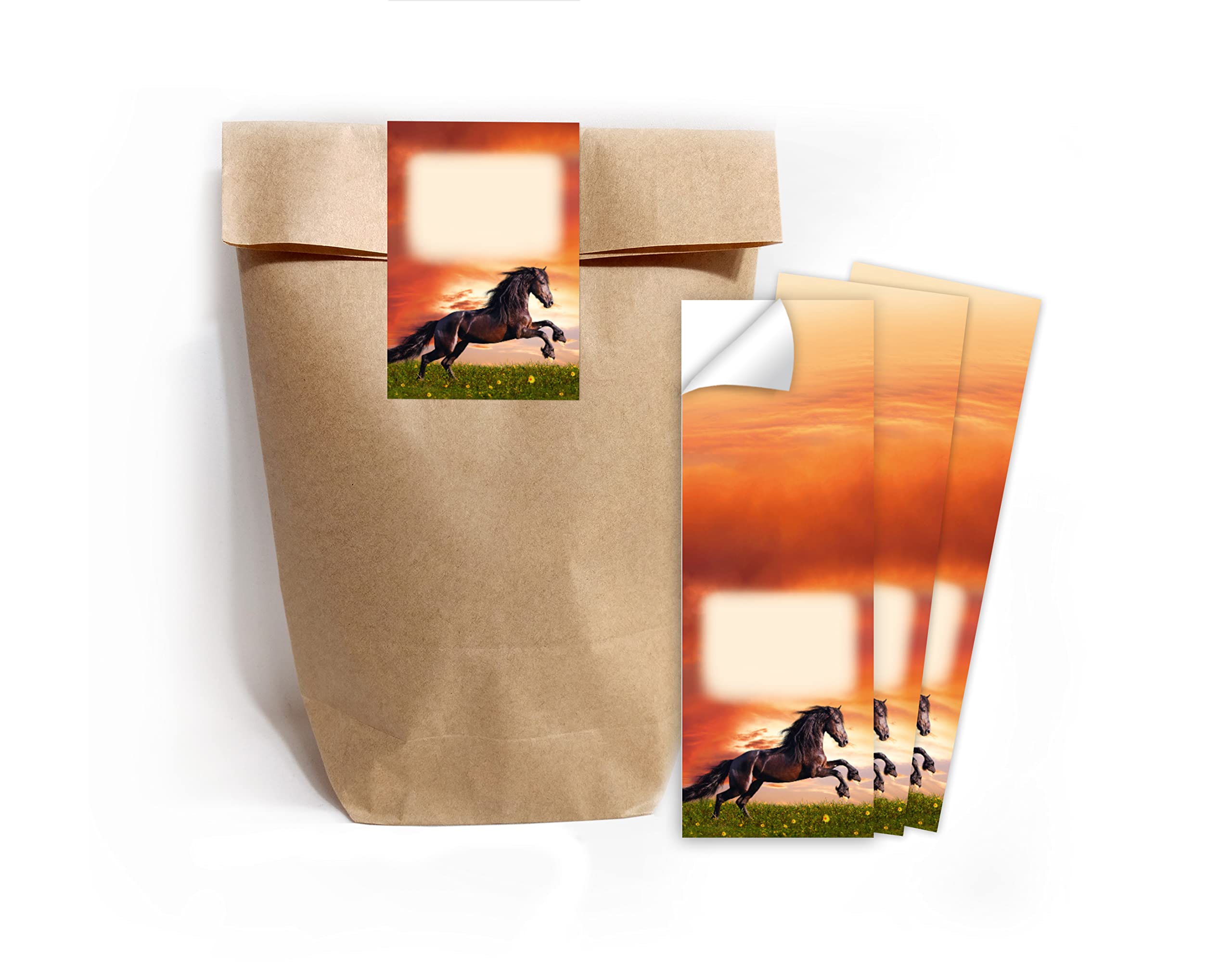 Junapack 12 Gift Bags (Natural) + 12 Horse Stickers for Party Bags Guest Gift for Children's Birthday Parties Girls