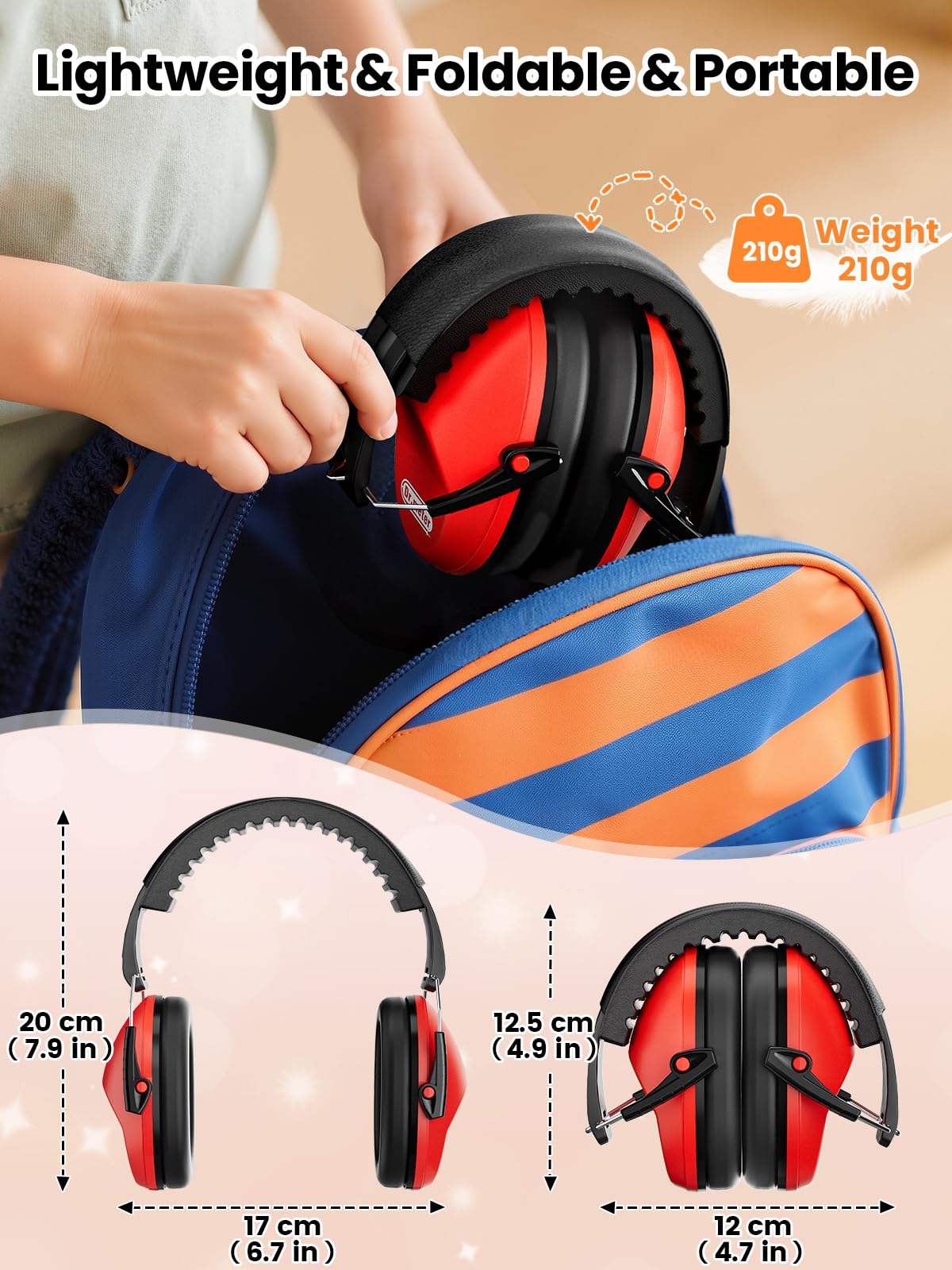 Dr.meter Noise Cancelling Headphones for Kids Toddlers Adults, Red Earmuffs view 8