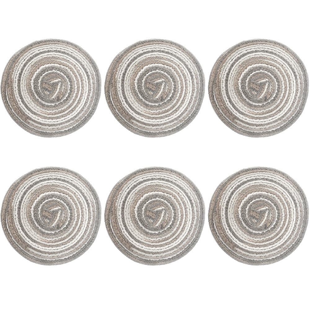 SCF2017 Round Woven Cotton Yarn Coasters for Drink Cup Mats 11cm Small Cute Placemats Set of 6,Light coffee