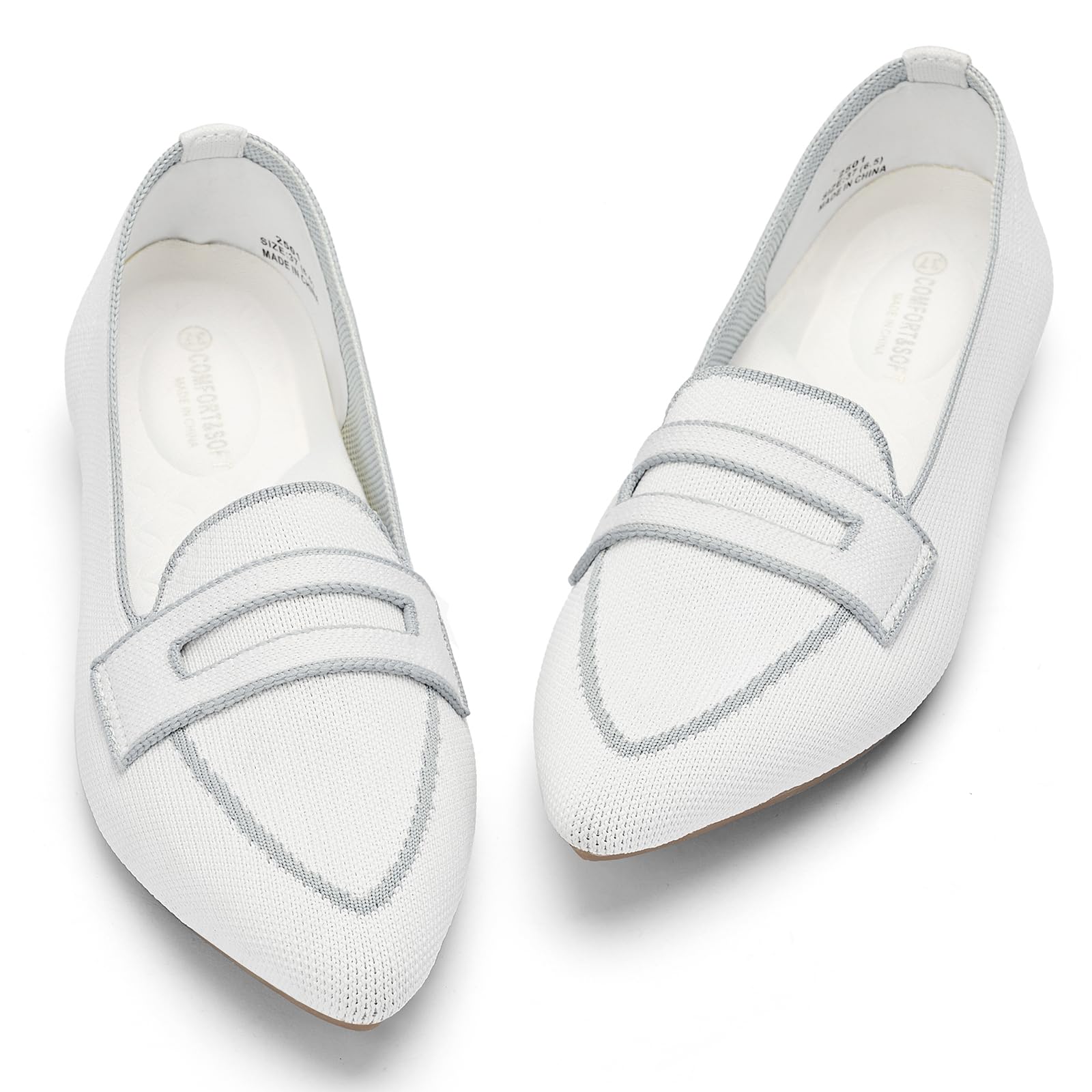 Puxowe Ballerines pour Femmes Slip on Robe en Maille à Bout Pointu Chaussures Plates Escarpins Élégantes et Confortables Ballerines Plates pour Femmes 39.5 EU White