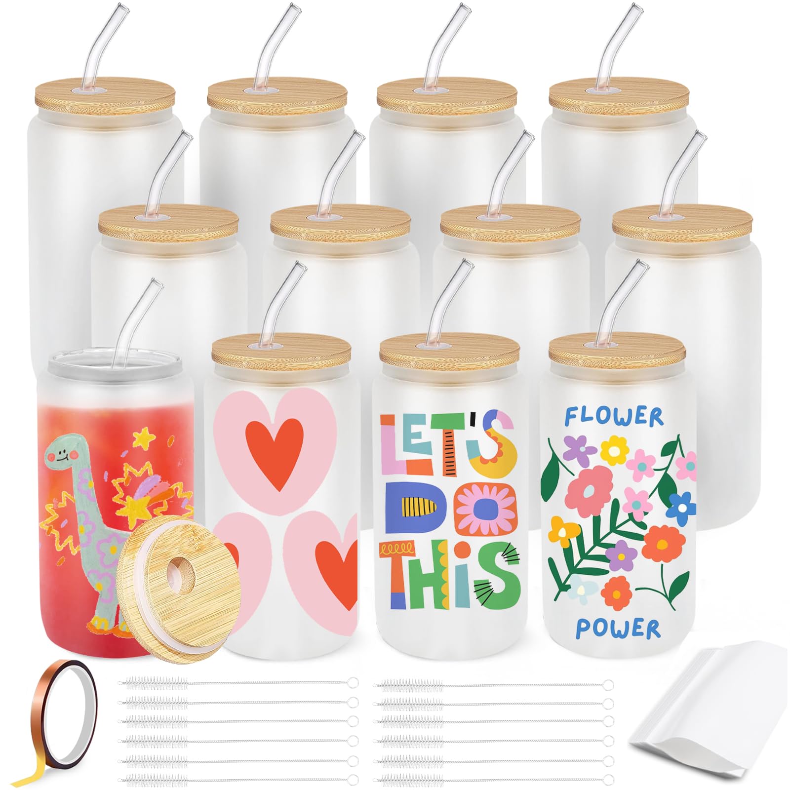 Sublimation Mugs, Sublimation Mug 16OZ Sublimation Blanks Wholesale 12 Pack Customized Cup Sublimations Glasses Tumblers for Iced Coffee Juice Soda Drinks