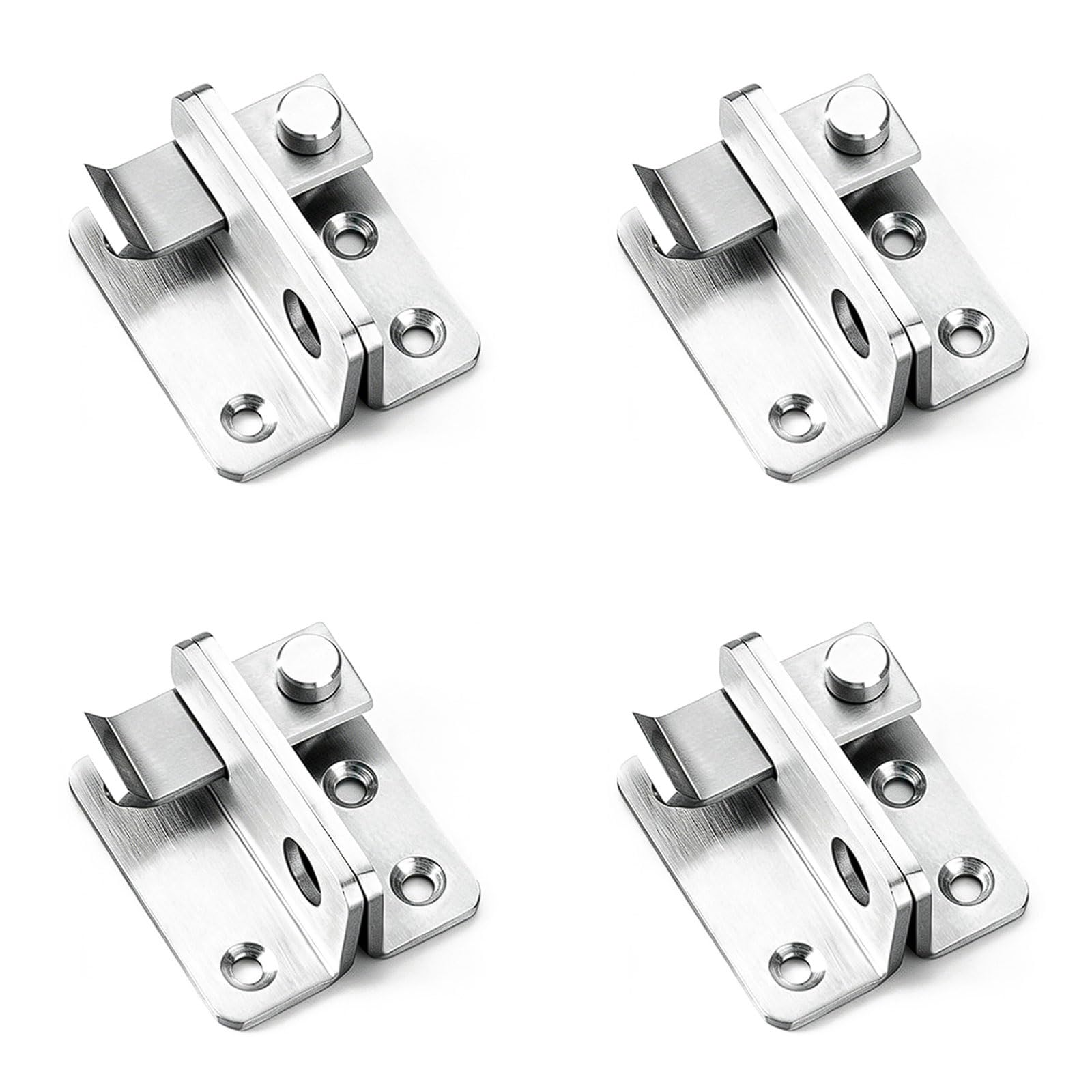 Oufeijia Eur Silver 4-Pack Stainless Steel Anti-Theft Door Bolt Lock, Double Opening Surface Mount Latch For Wooden, Thickened Hook(,Small - Right)