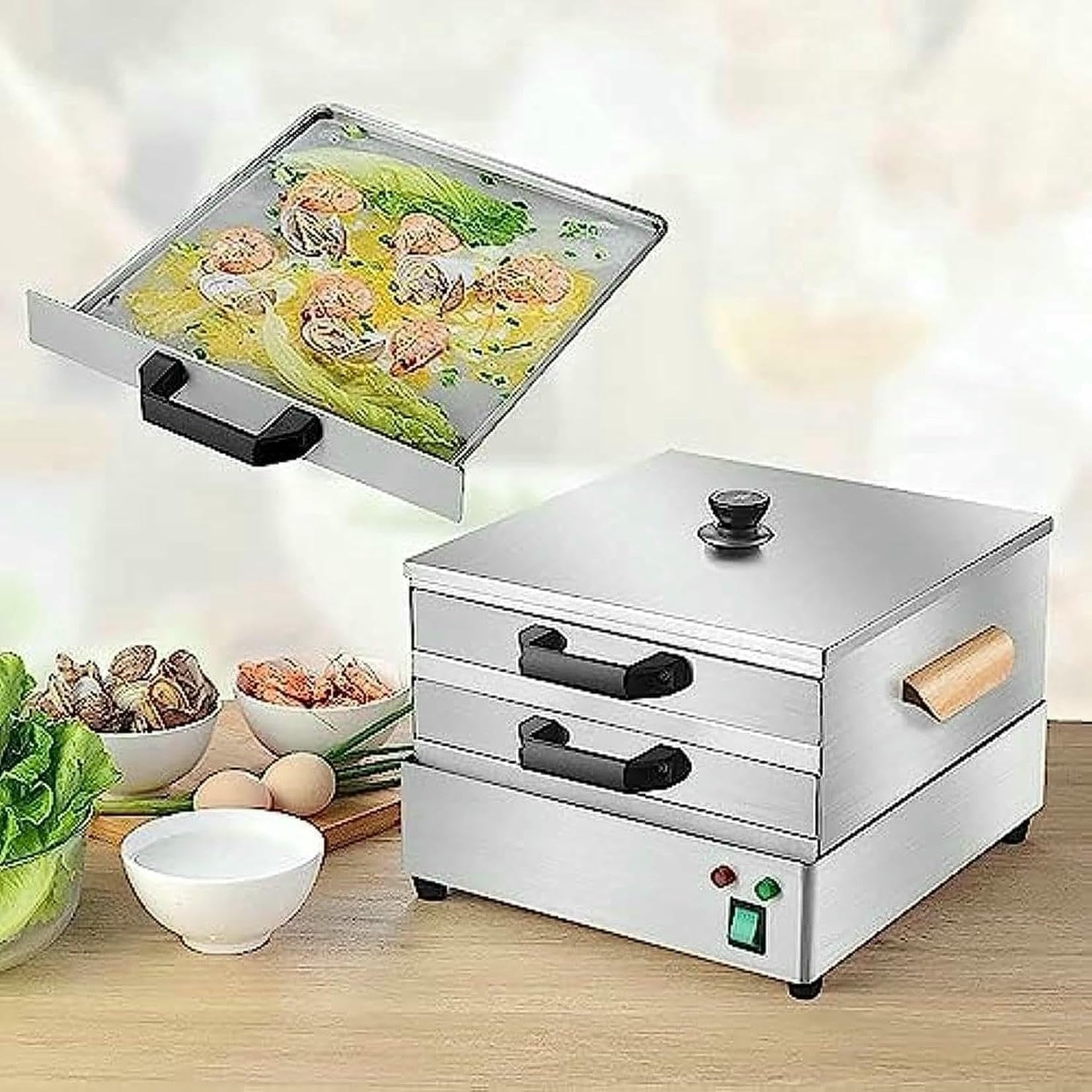 Macchina elettrica per rotoli di pasta di riso, vaporizzatore multifunzionale per vermicelli, design a 2 strati in acciaio inossidabile per ricette della cucina cinese