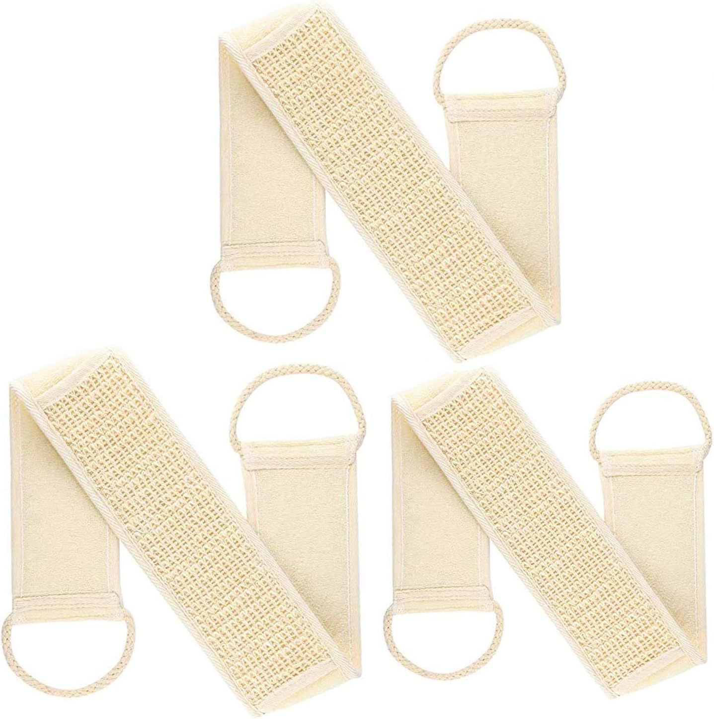 GCOA 3 Pack Exfoliating Loofah Back Scrubber Luffa Strap with Double Side for Shower and Bath to Remove Dead Skin – Natural Loofah