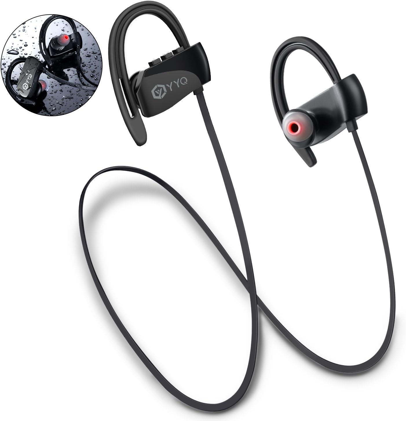 Wireless Bluetooth Headphones with 12 hours Playtime Upgrade Version YYQ Sports Earbuds + Carrying Case IPX7 Splashproof HD Stereo Noise Cancelling and Built-in Microphone