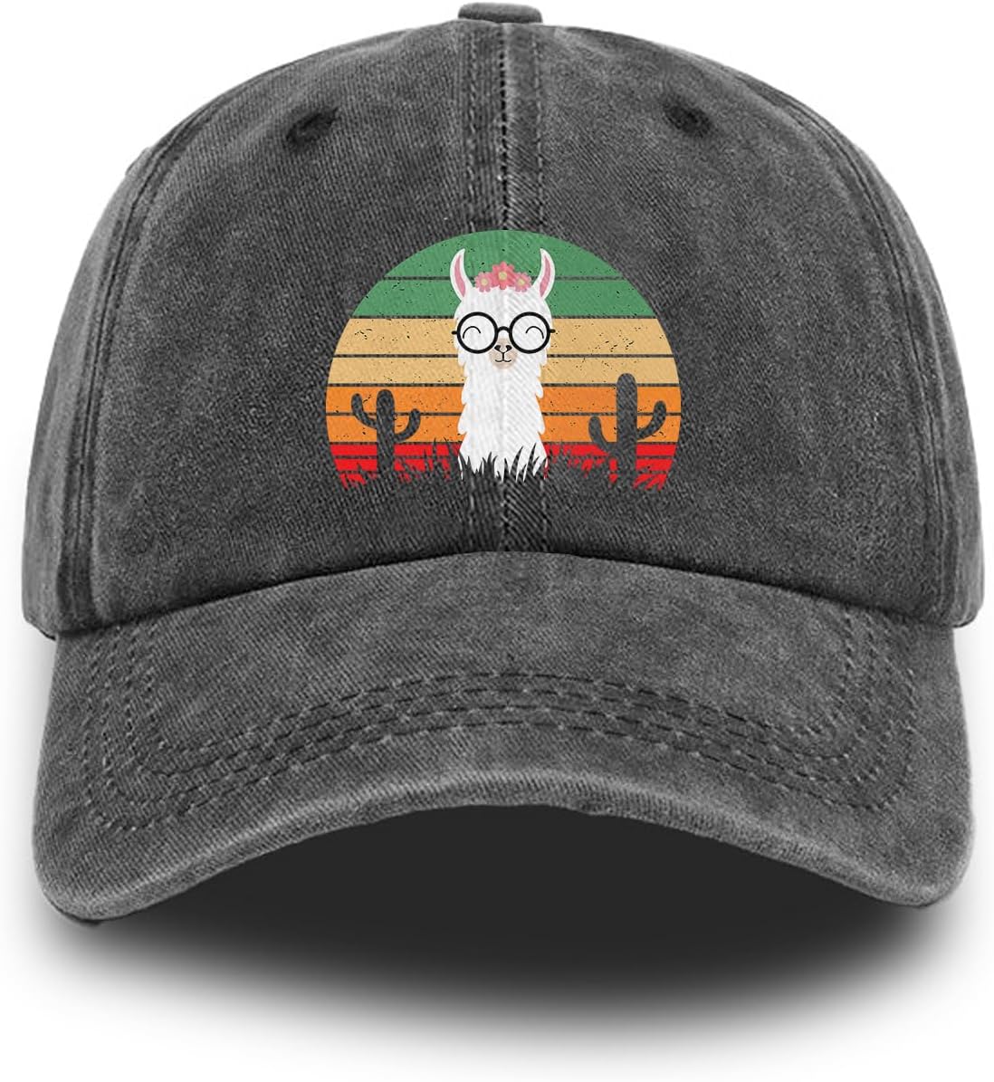Llama Alpaca Baseball Cap for Women Plain Fashionable Sunset Men Baseball Hats Low Profile Black Dad Hat Vintage Washed Unconstructed Denim Ball Cap for Camping Hiking Explore Outdoor
