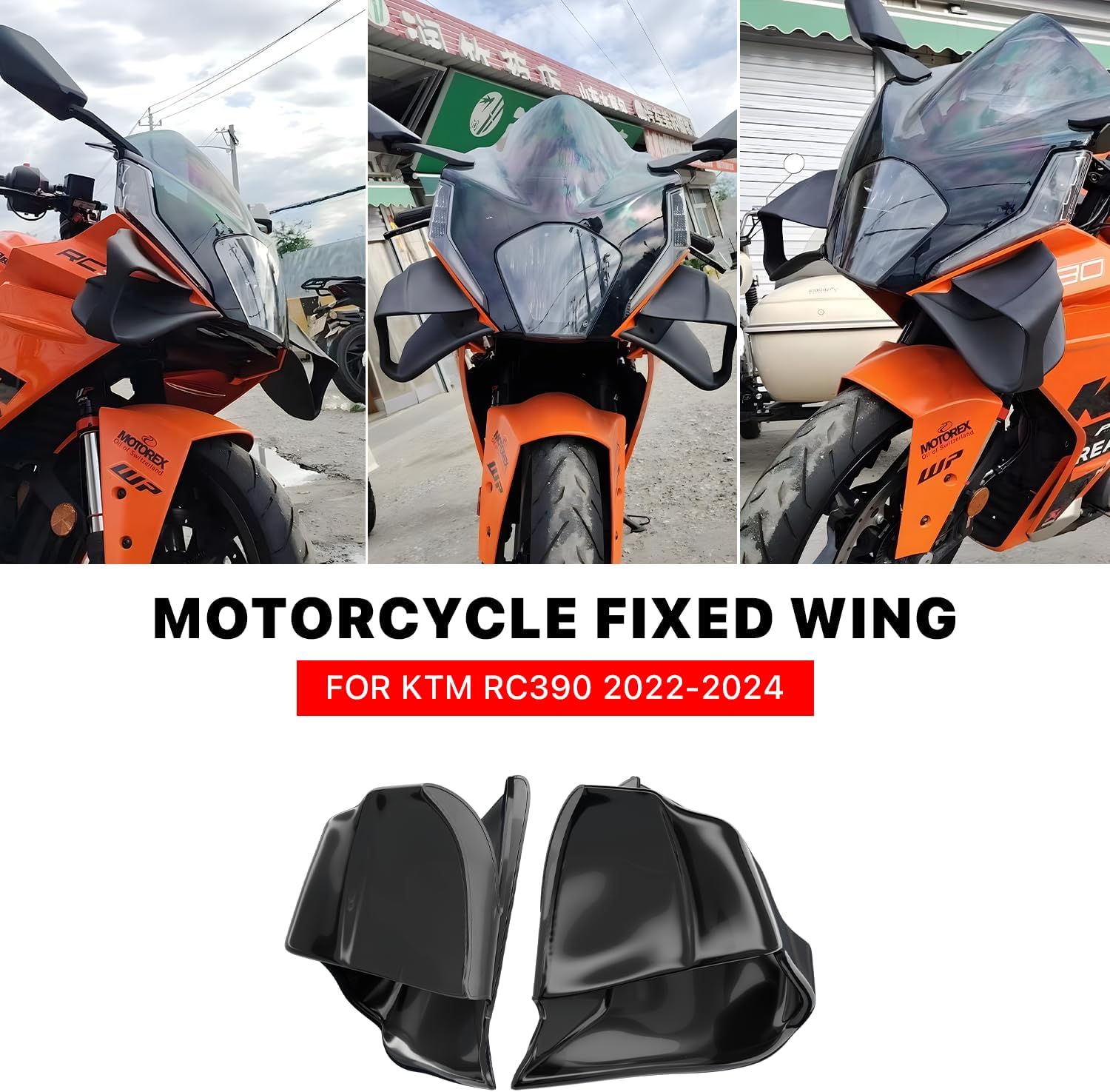 Motorcycle Fairing for KTM RC390 2022-2025, Spoiler Wing for KTM Winglet, Durable ABS Plastic Easy Installation of KTM RC390 Fairing (Bright Black)