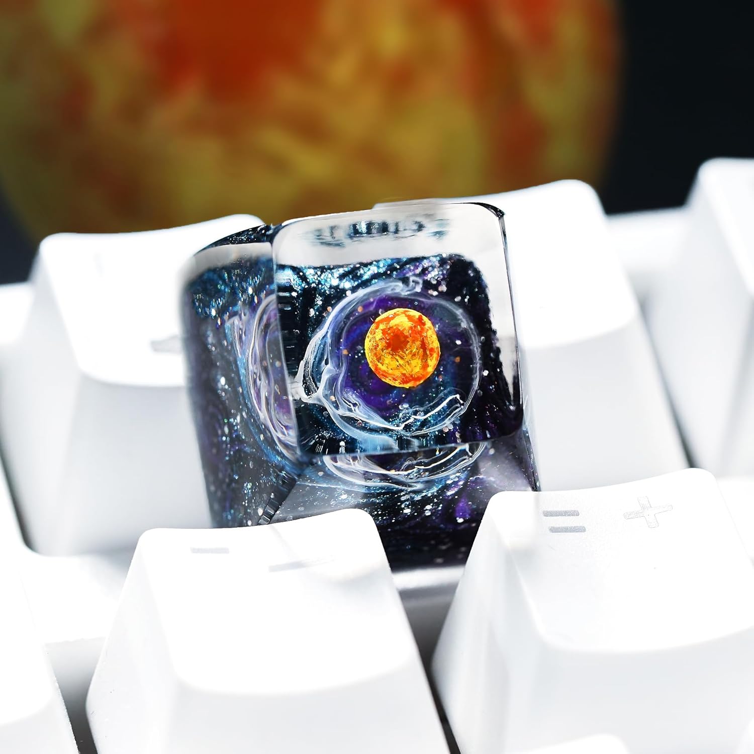 Sun Solar System Planet Celestial Artisan Keycap R1 SA Profile Custom Galaxy Universe Keycaps 1U ESC Handmade Gaming Resin Key Cap Cherry MX Switch Compatible Mechanical Keyboard Space Lover Gift