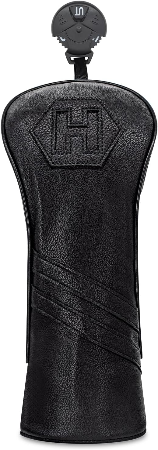 Driver Headcover, Fairway Wood Head Covers, Hybrid Headcover, Black Hollow Number Double Stripe Leather Golf Club Head Covers, Trendy Golf Accessories for Men & Women Golfers