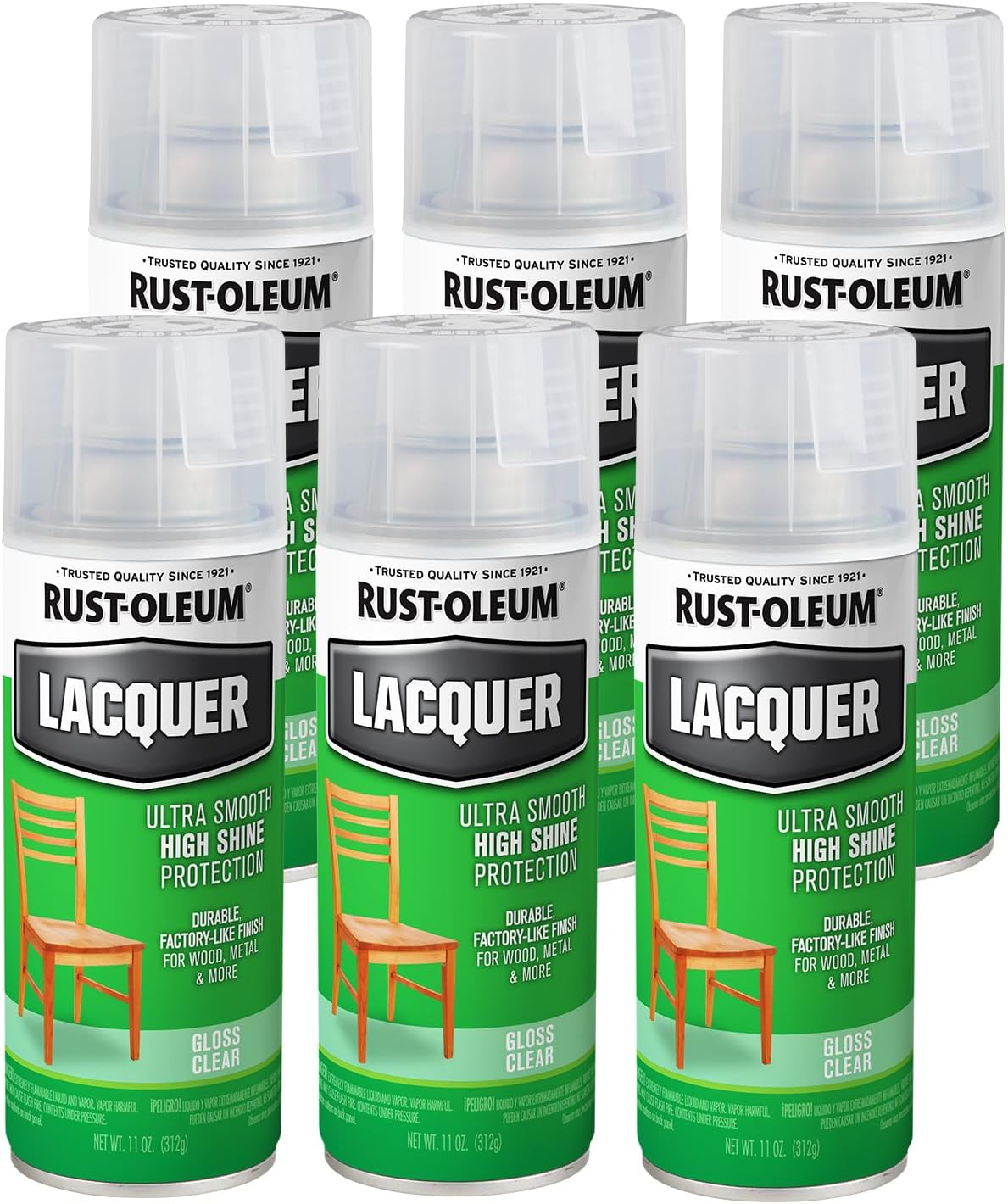 Rust-Oleum 1906830-6PK Lacquer Spray Paint, 11 oz, Gloss Clear, 6 Pack
