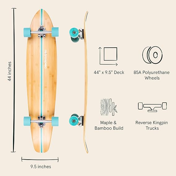 Retrospec Zed Longboard Skateboard Complete Cruiser | Bamboo & Canadian Maple Wood Cruiser & Upkeep All-in-One Multi-Function Portable Skate Tool with 2-in-1 Allen Wrench & Phillips