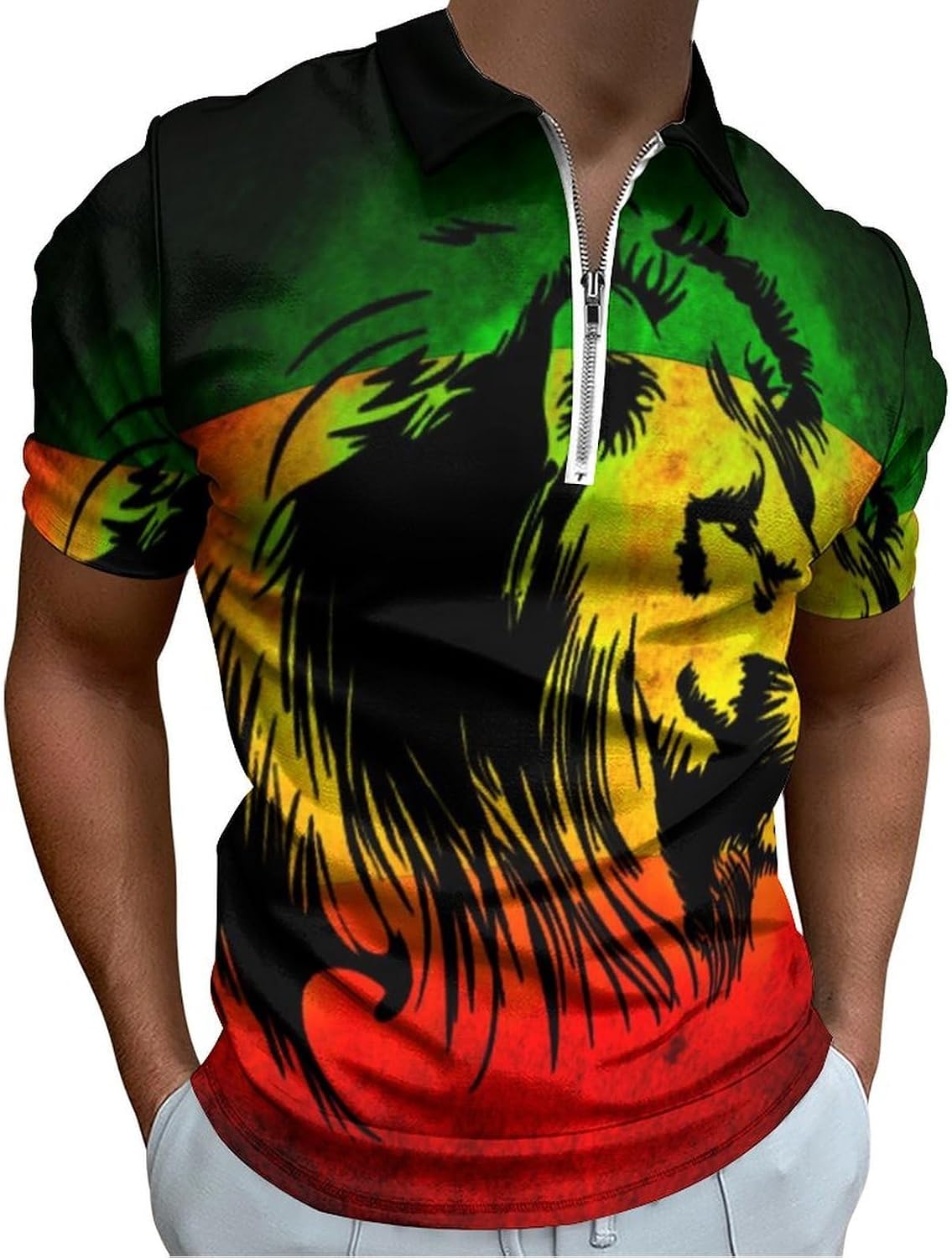 Lion Reggae Jamaica Men's Polo Shirts Short Sleeve Golf Shirt Casual T Shirt Tee Slim Fit Tops