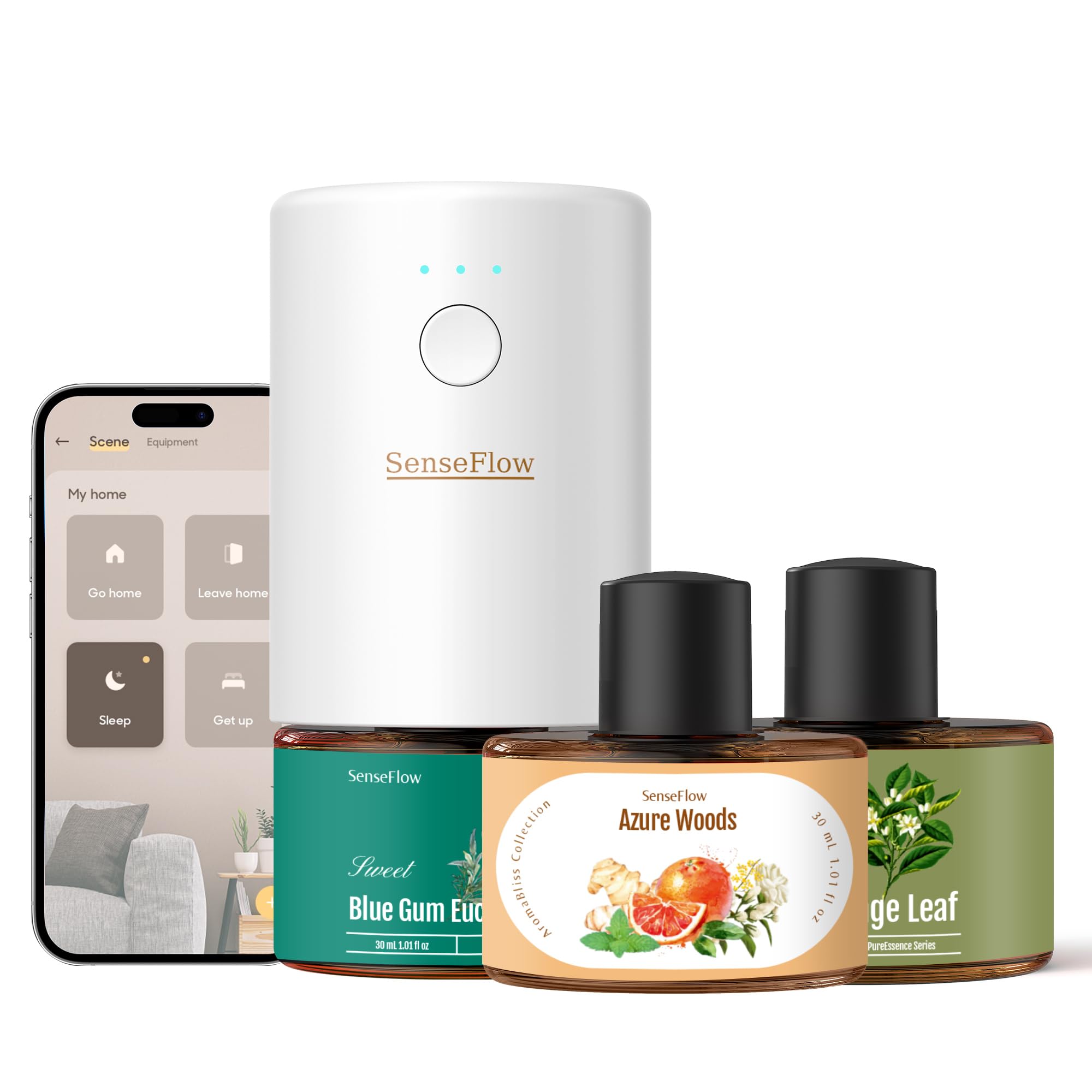 Dyfuzor zapachowy Wi-Fi SF101S Trio zestaw z 3 olejkami eterycznymi, bezwodna, ultradźwiękowa wtyczka zapachowa, 100% roślinny zapach do pomieszczeń, 120 dni aromatu do domu do 100 m² - Bl