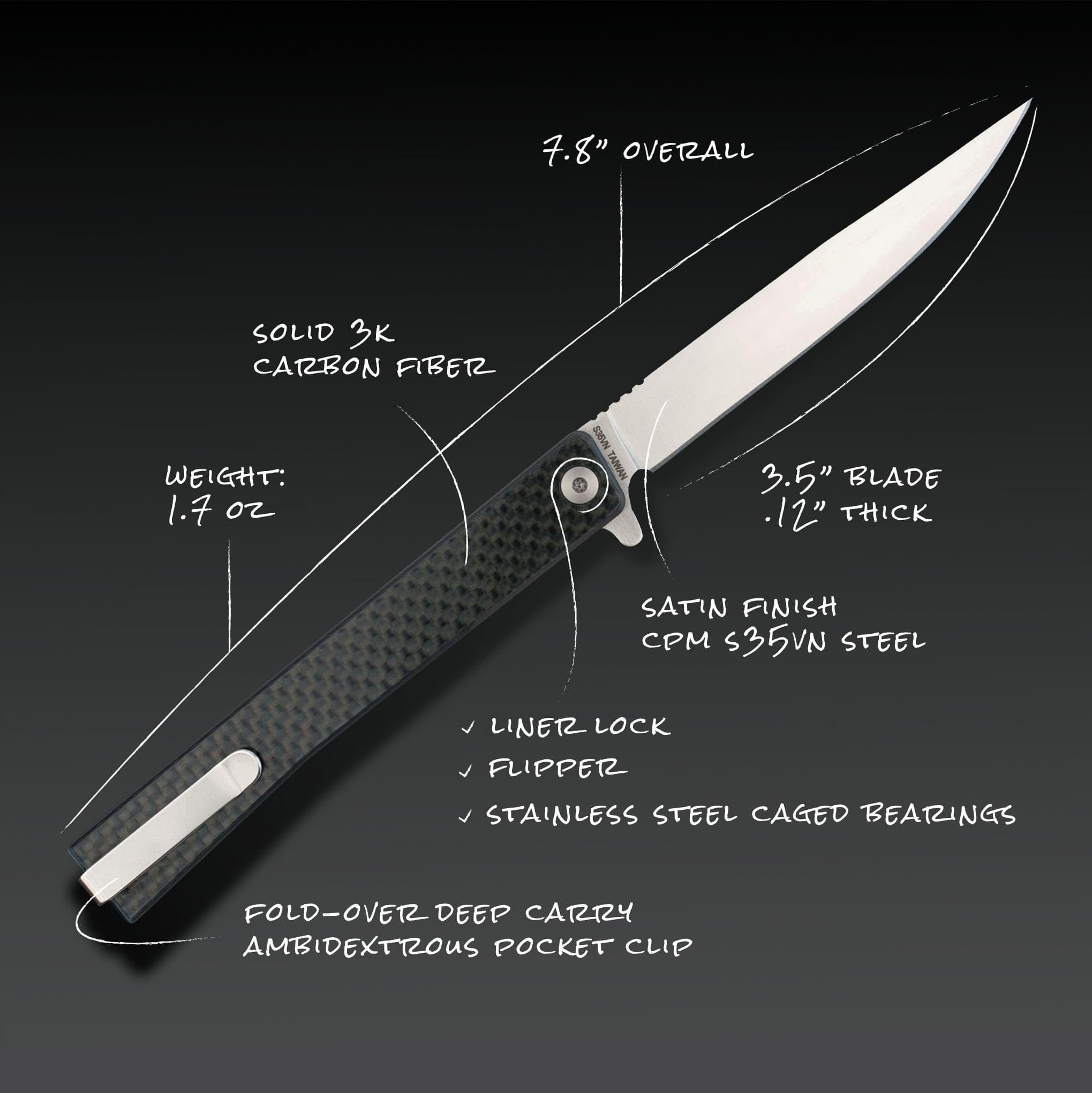 OCASO Faltbares Taschenmesser 10CFS, Kohlenstofffaser, Stahl, Unisex, Erwachsener, Allgemeiner Gebrauch