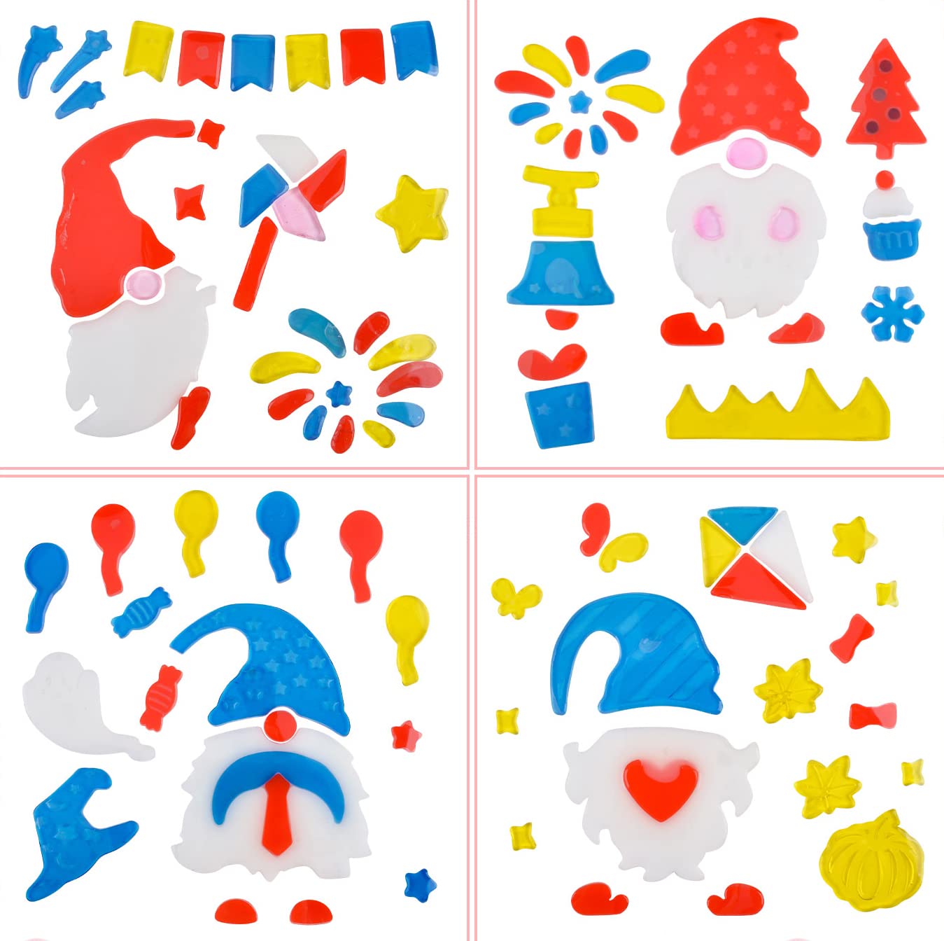 Gnomes Window Clings for Glass Window, Halloween Decorations Double-Side Gel Window Stickers Gnome Decor Elf Patriotic Pumpkin Witch Ghosts for Christmas Fall Party Holiday Decorations-4 Sheets