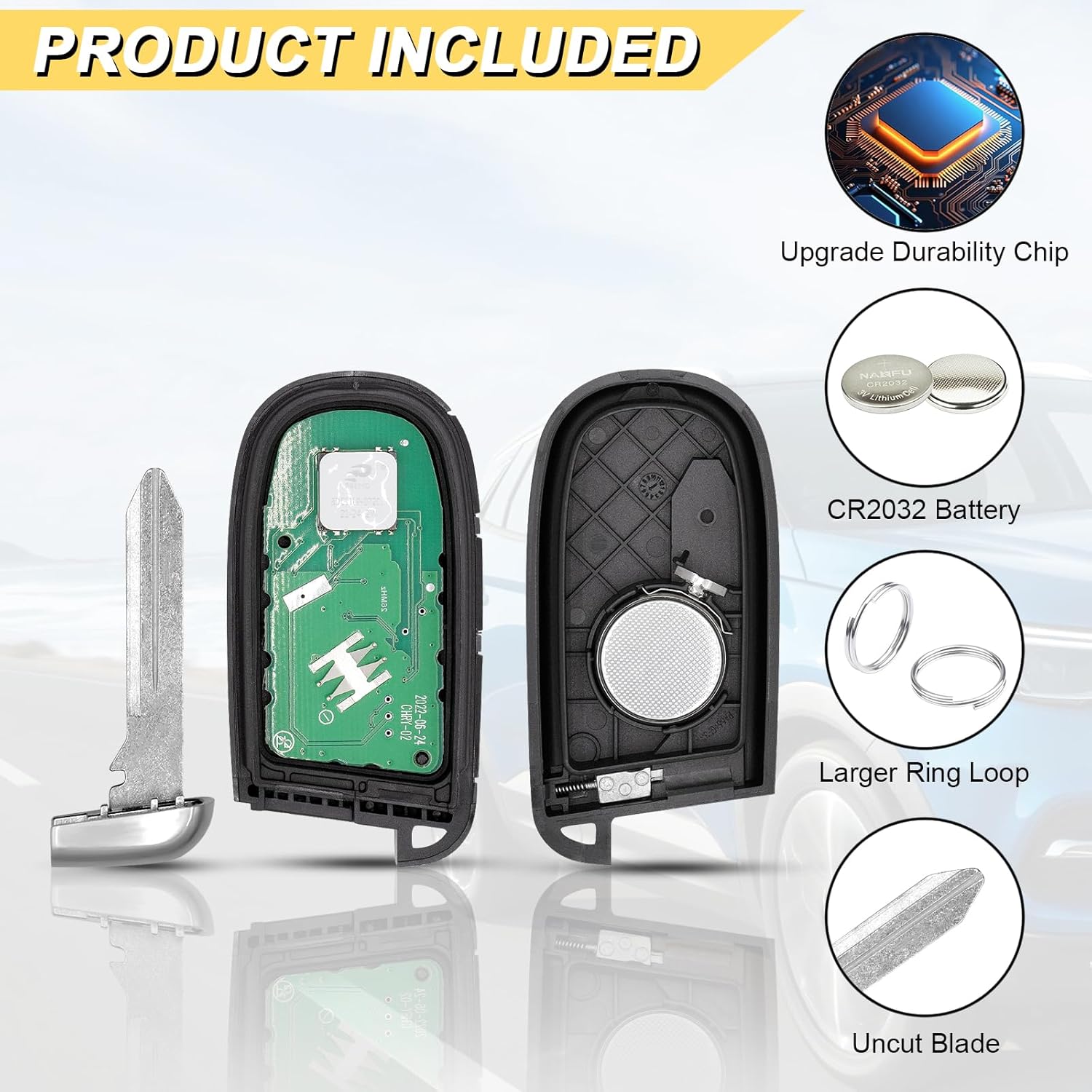 Vurkcy 5-Button Key Fob Replacement for 2014-2022 Jeep Grand Cherokee, 433 MHz, Plastic + Metal, 2Pcs