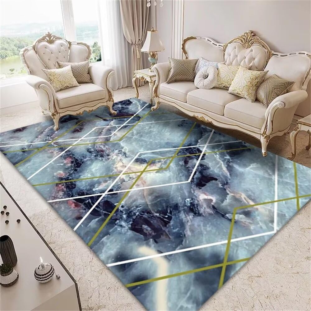 Tapis durable bleu azur 140x200 aux lignes graphiques modernes et élégantes
